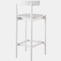 A white counter-height Comma Stool, viewed from the back at an angle.