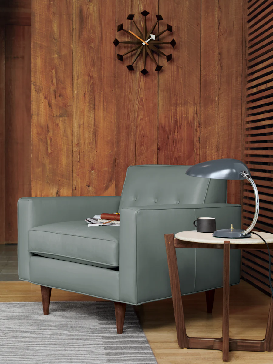 Blue-gray Bantam armchair with side table
