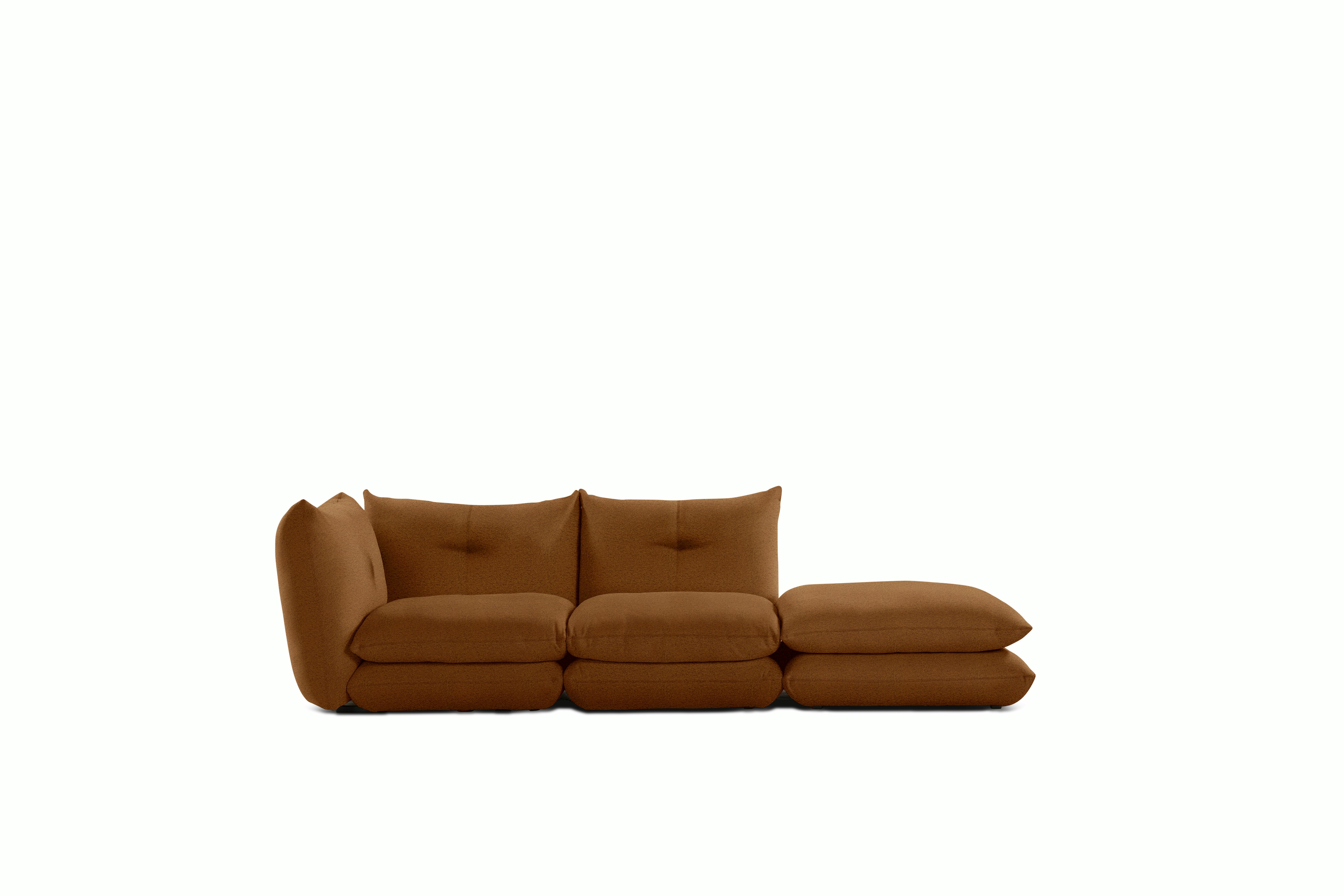 Pillo Sectional -  Left Two Seater with Ottoman Standard or Deep in Puff Bronze