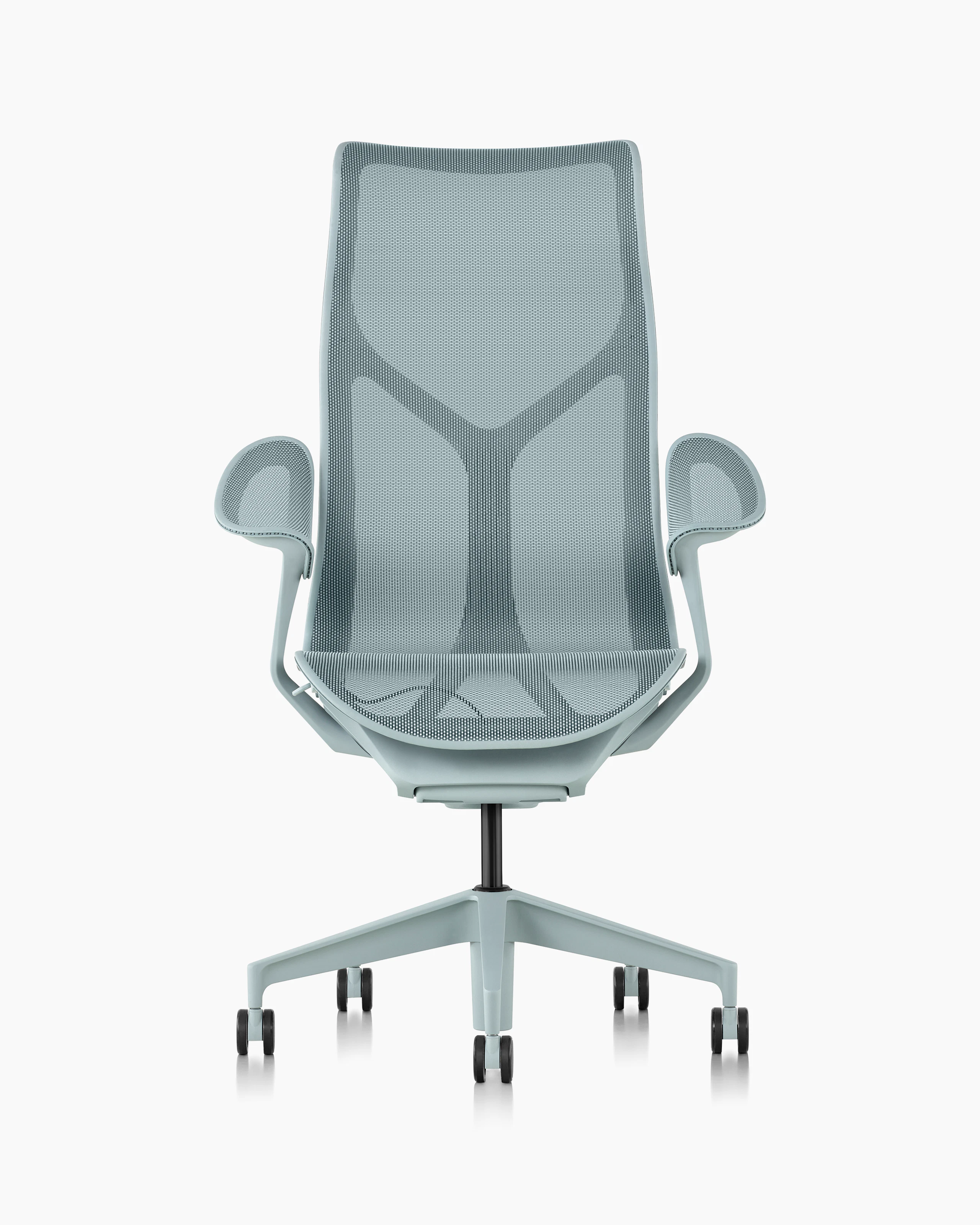 Cosm high back chair, front view, light blue
