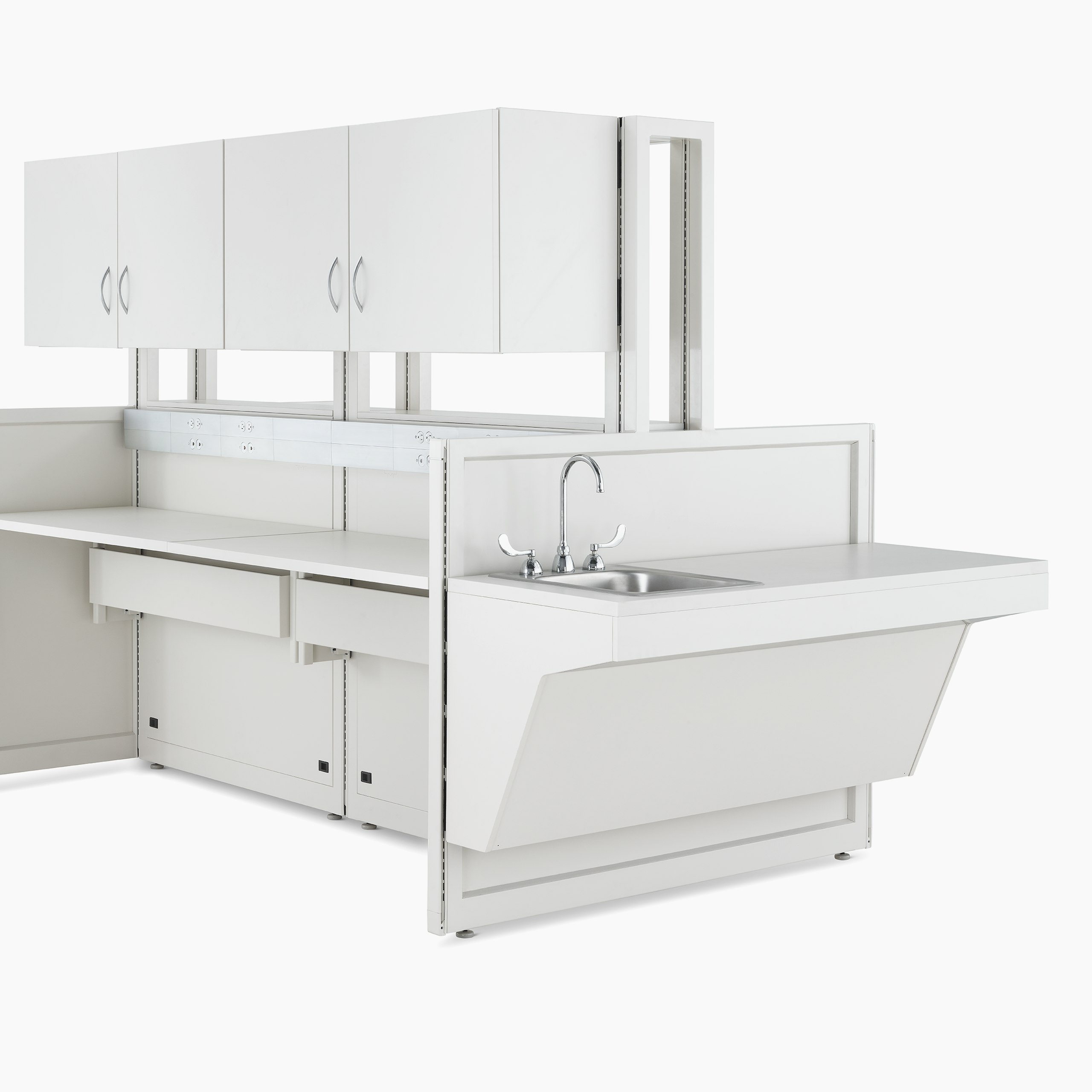 Detail of soft white Co/Struc System ADA sink hanging on a frame module.