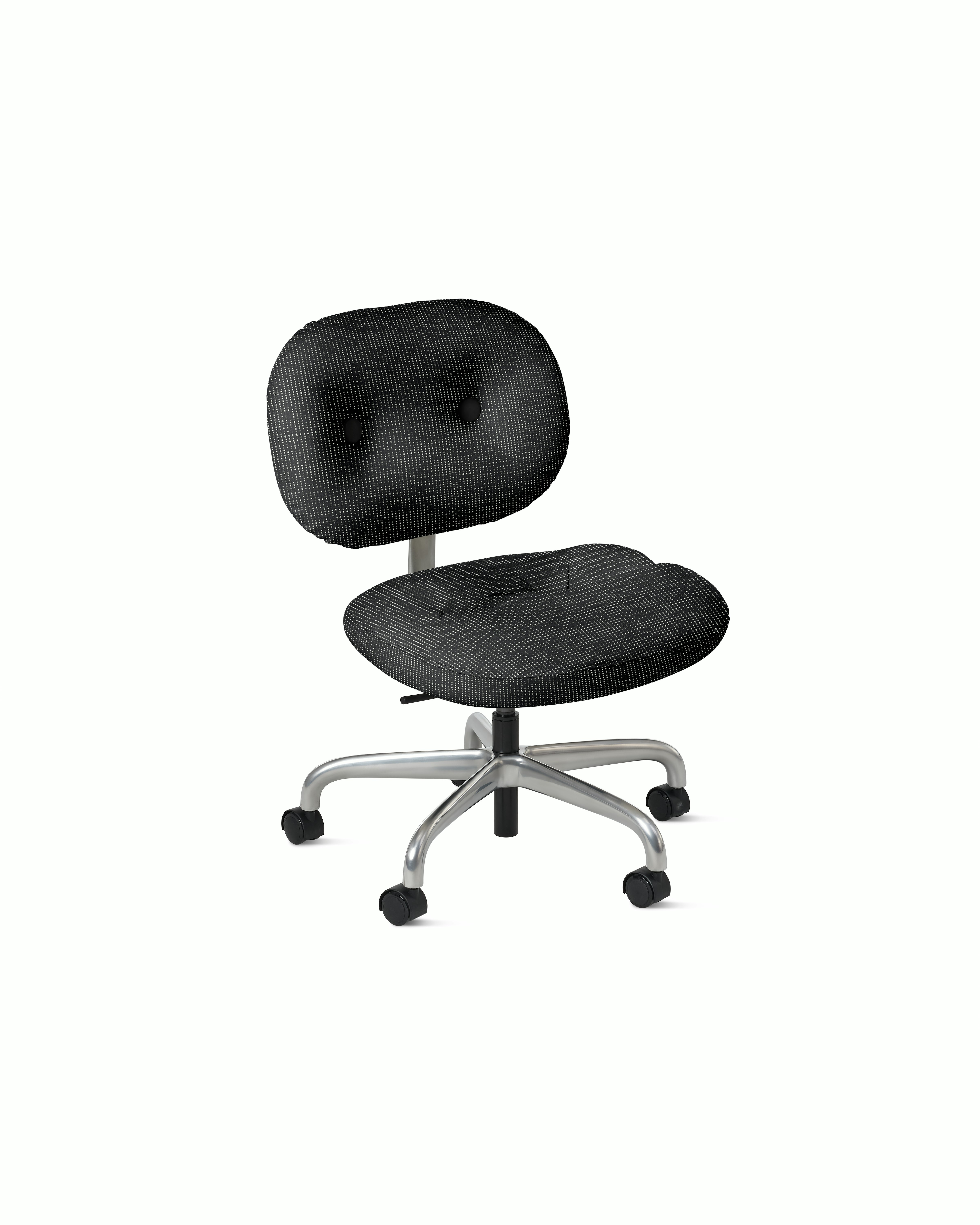 Morrison Hannah Task Chair - Without Arms,  Prestini,  Black / White,  Half Polished Aluminum,  Soft Caster FSC Certified