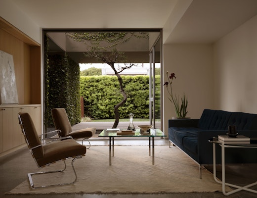 Tugendhat Chair, Florence Knoll Sofa, and Barcelona Coffee Table Tugendhat Chair Florence Knoll Sofa Barcelona Coffee Table