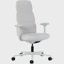 Front angle view of a high-back Asari chair by Herman Miller in light grey with height adjustable arms.