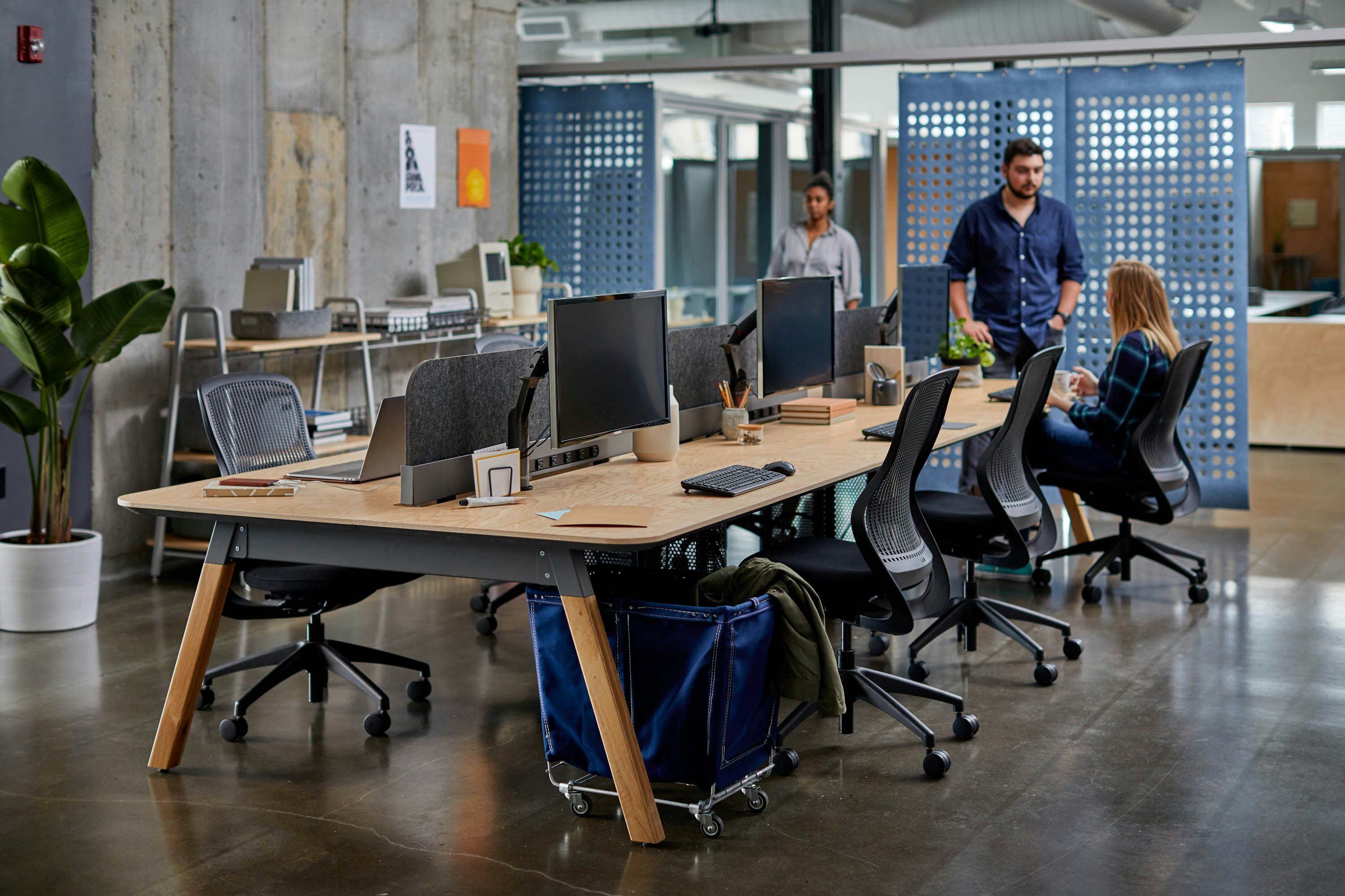 rockwell unscripted sawhorse workbench regeneration by knoll mobile storage bin canvas bin modular storage creative wall filzfelt hanging panels sapper xyz monitor arm workstations touchdown individual work task chair work chair