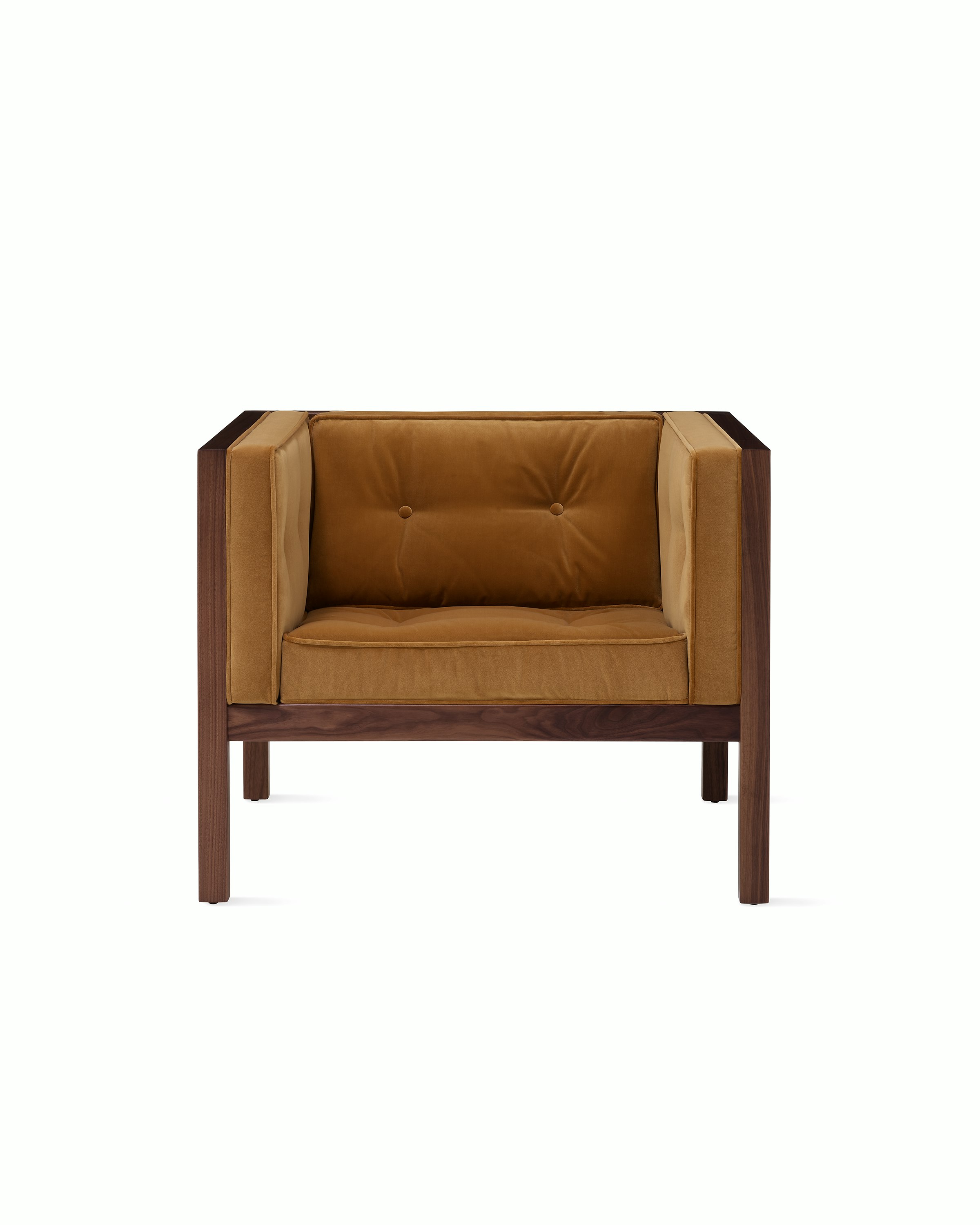Nelson Cube Armchair in velvet and walnut