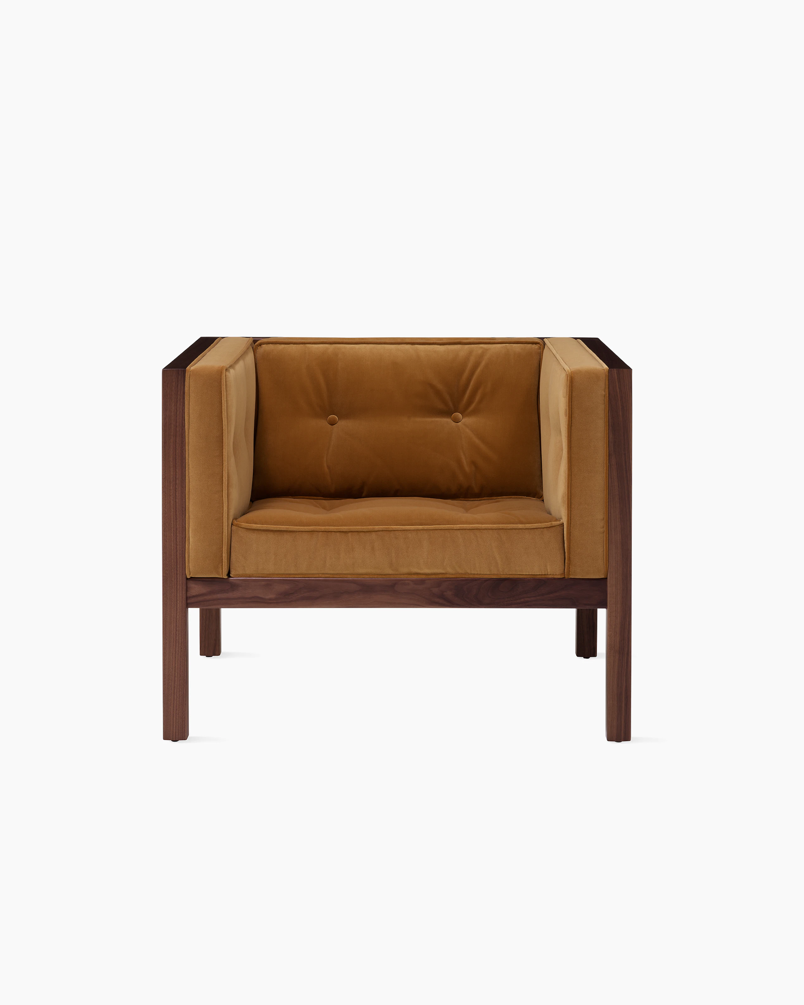 Nelson Cube Armchair in velvet and walnut