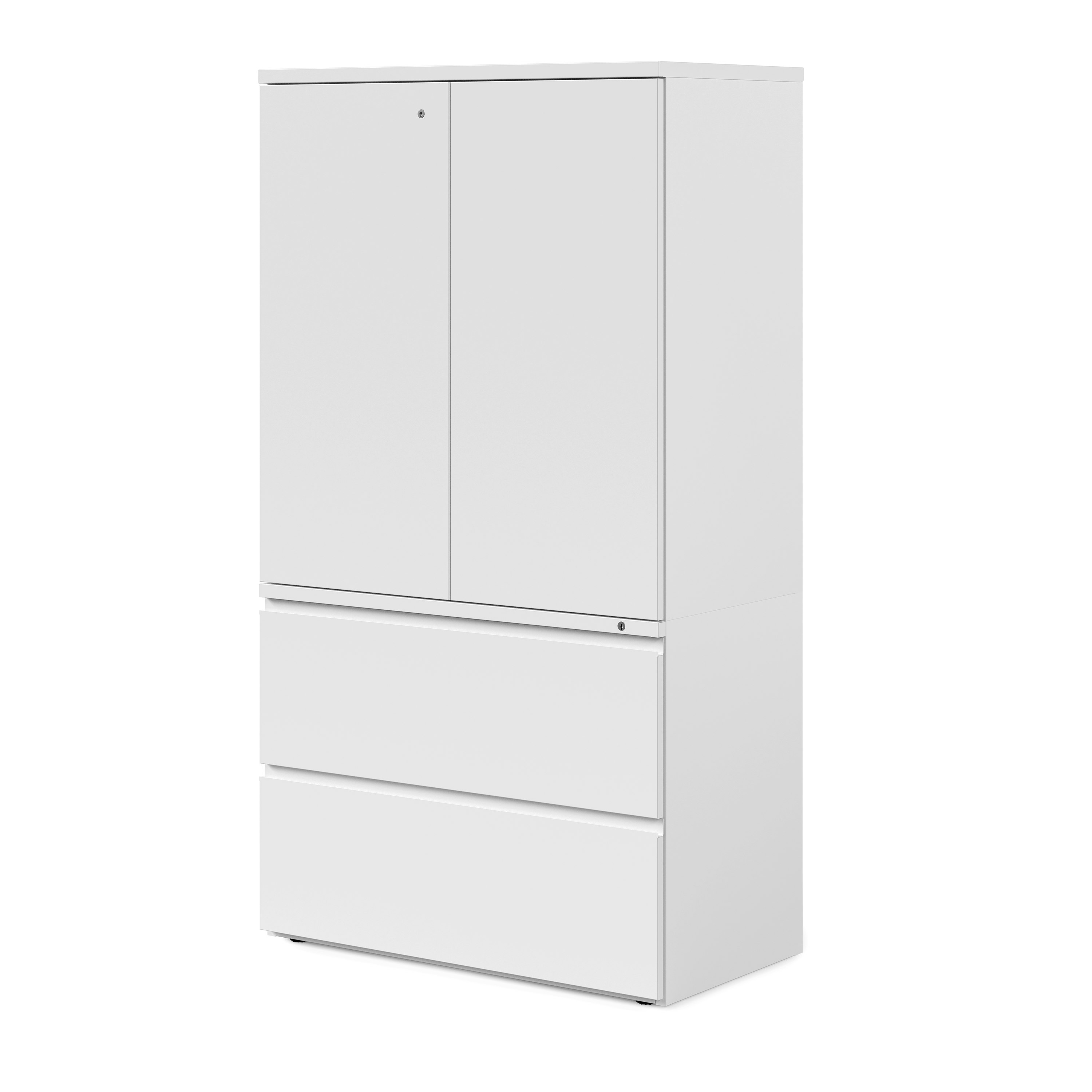 White Series 2 hybrid storage cabinet, viewed from a front angle.