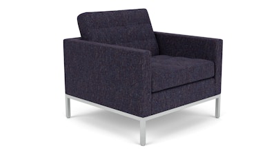 A front 3/4 view of a blue Florence Knoll Lounge Chair on a white background