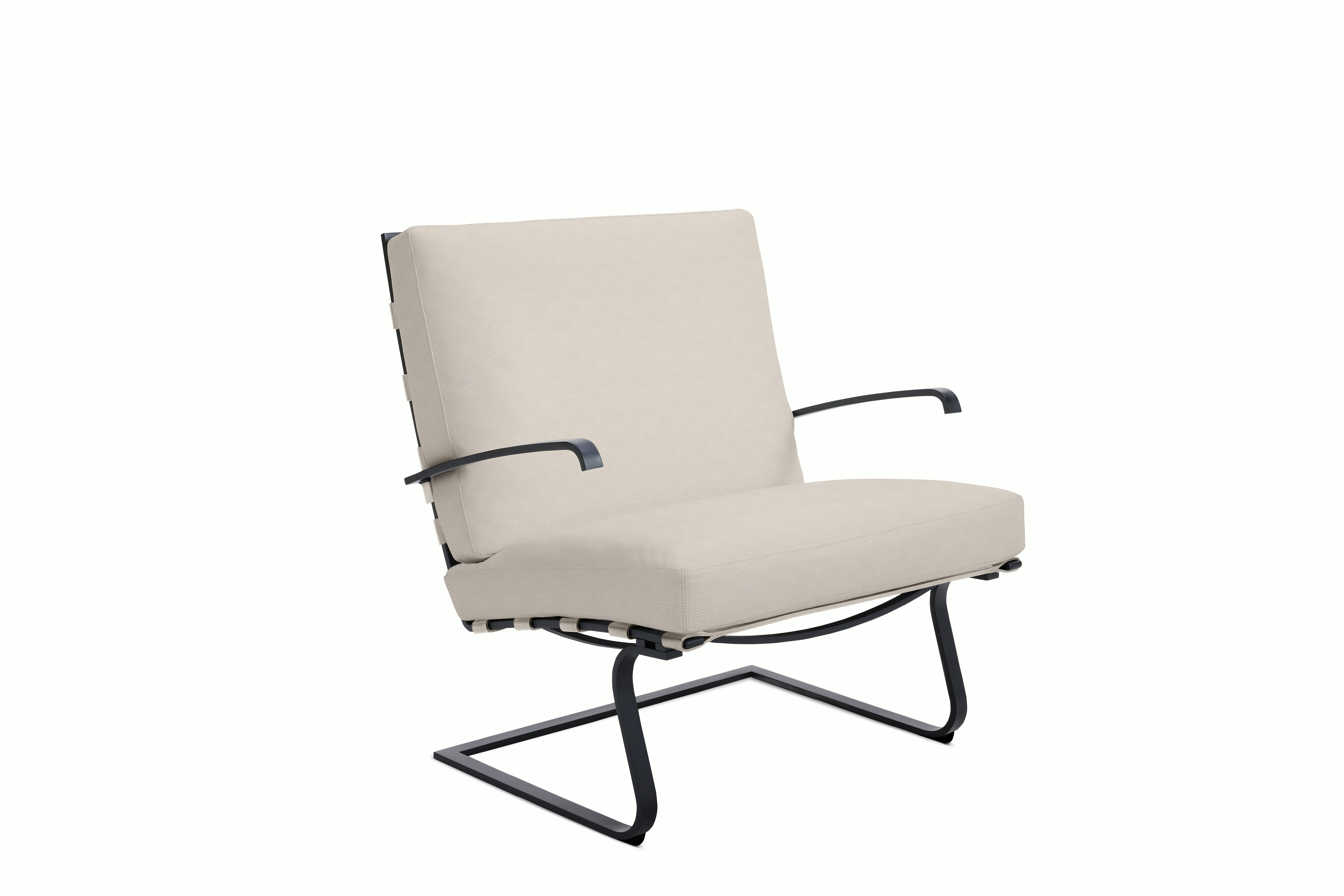 Tugendhat Chair in Acqua Leather,  Puget Sound with belting in Acqua Leather,  Puget Sound and black frame
