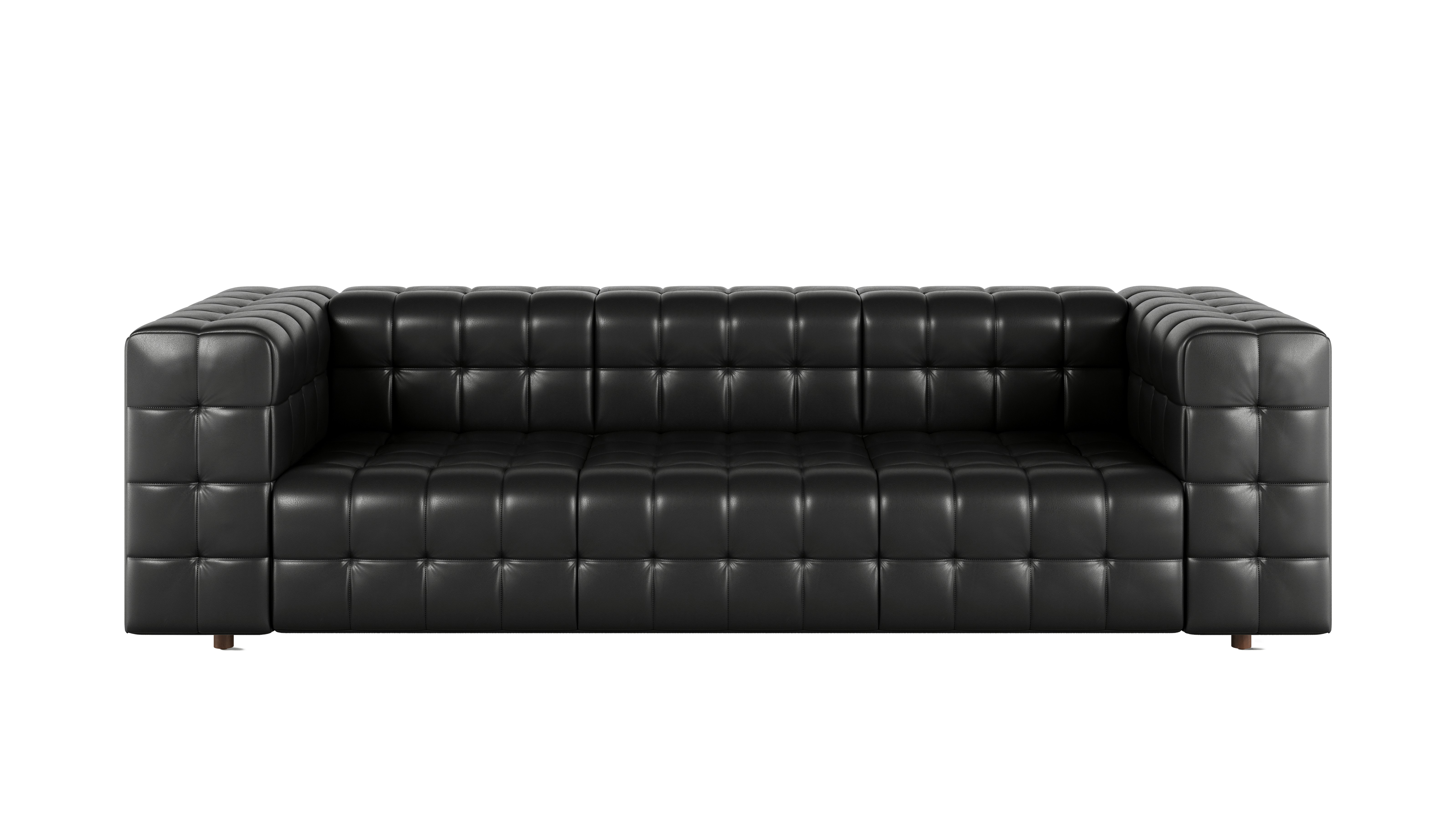 Rapport Sofa 3 Seater in Prone Leather Obsidian with Walnut Legs