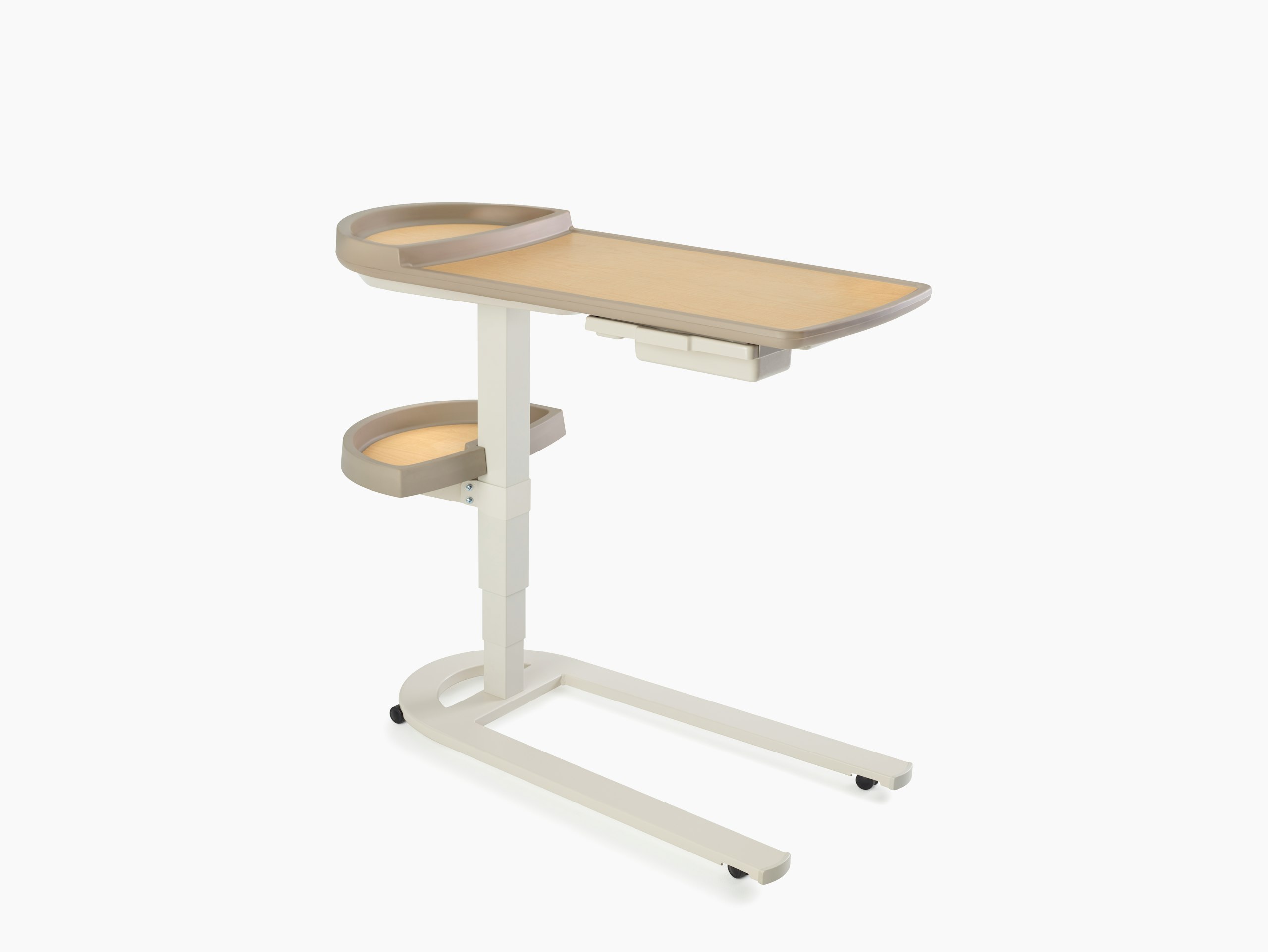 Mirage Overbed Table on white sweep, viewed at an angle.