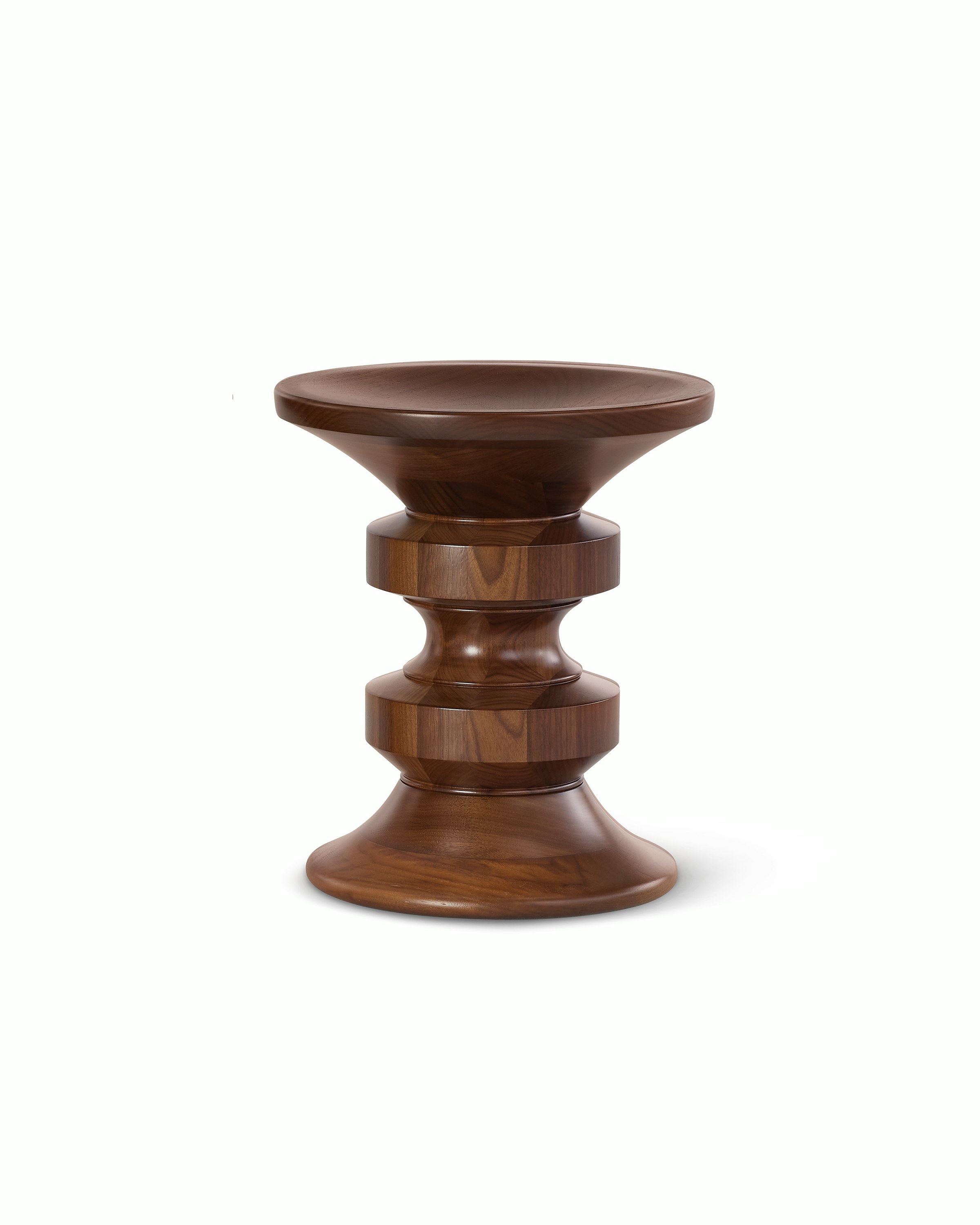 Eames Turned Stool in walnut Shape D.