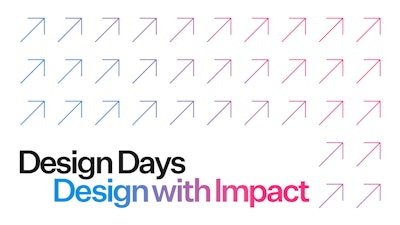 Blue, purple, and pink arrows on a white background above the words Design Days, Design with Impact