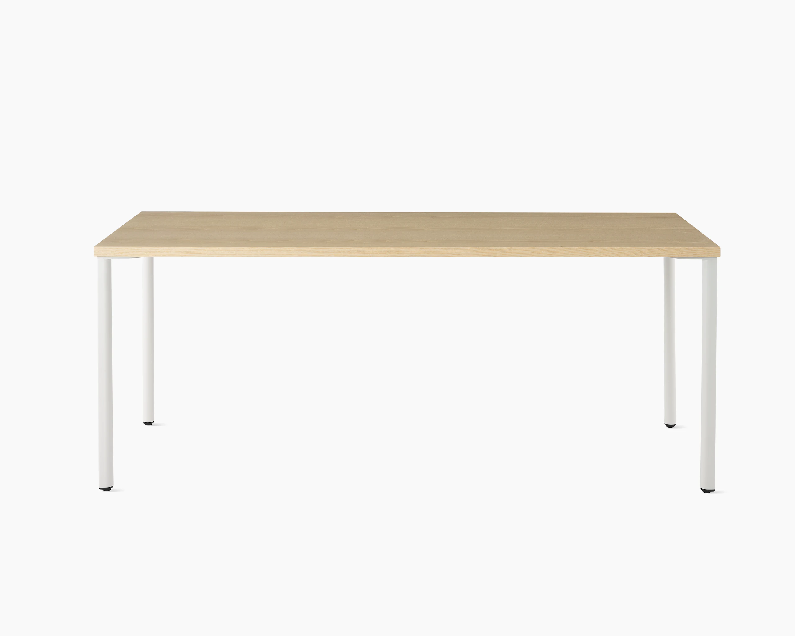 OE1 Rectangular Table with light brown surface and white legs viewed from the front.