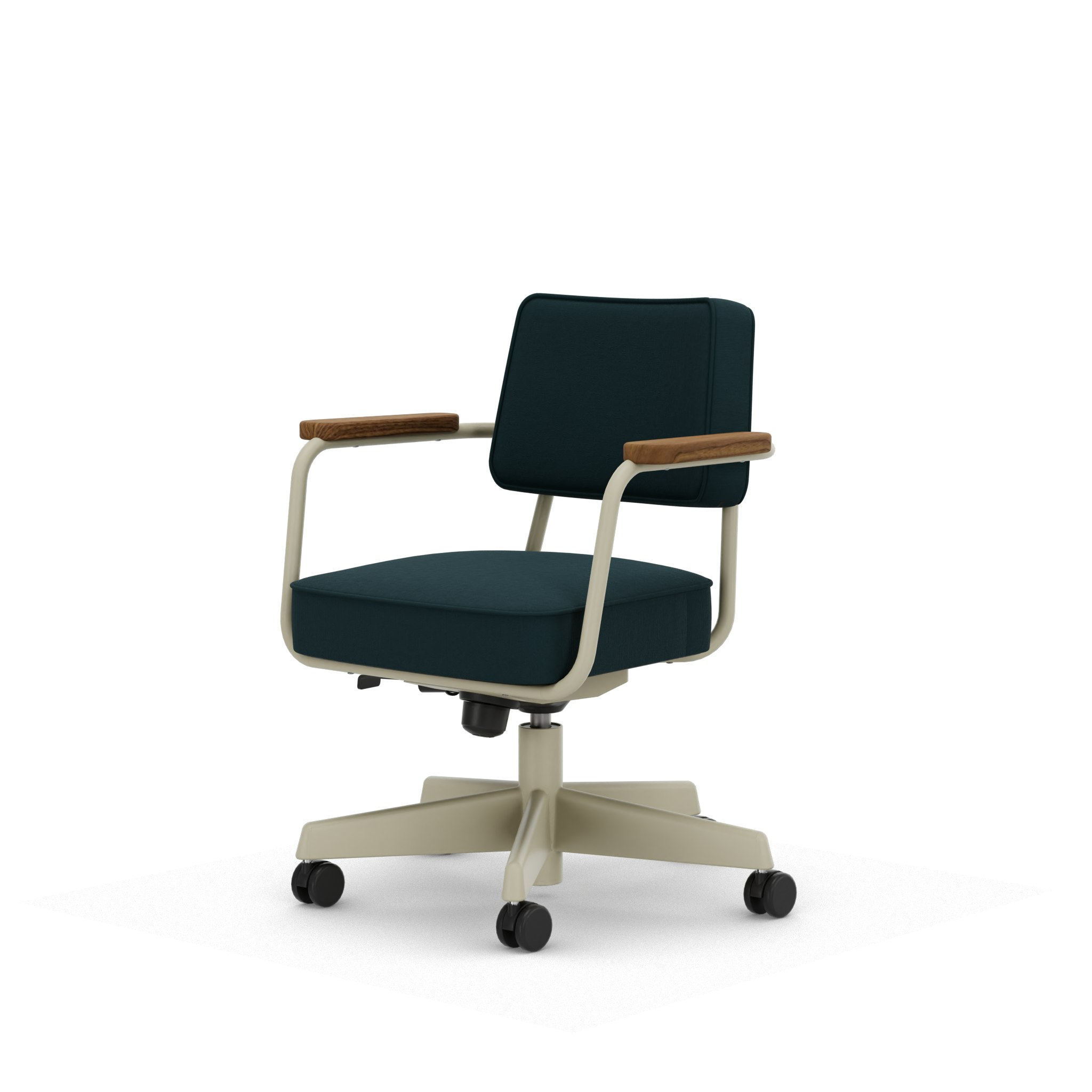 Fauteuil Direction Pivotant - Volo,   Teal Blue,   Blanc Colombe,   Walnut,   Hard Castor