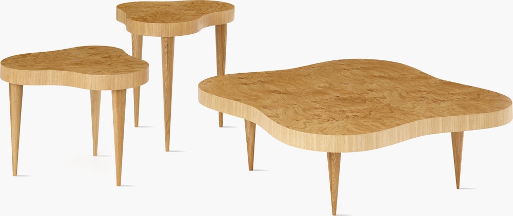 Rohde Paldao coffee and side table in oak burl front view