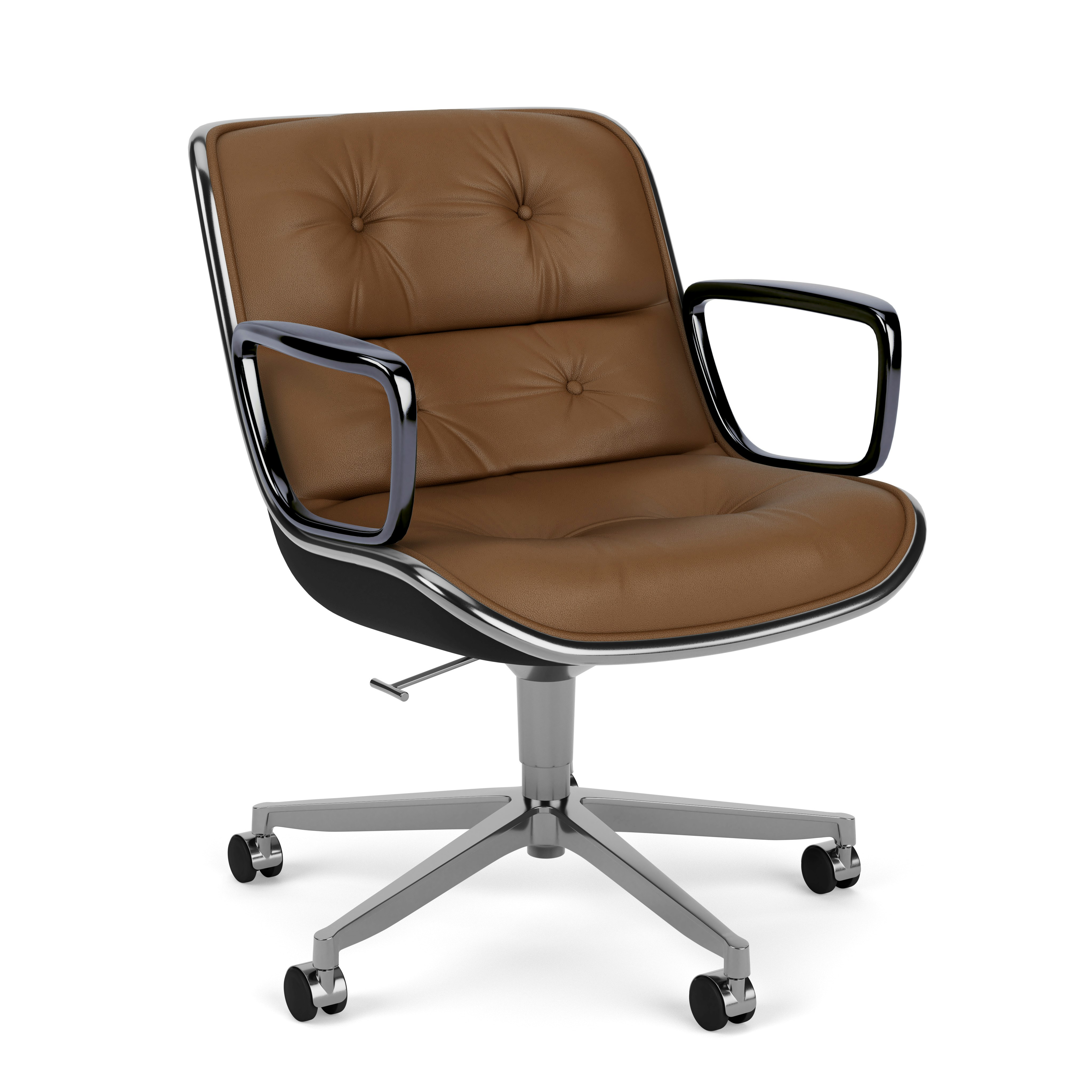 Pollock Executive Armchair - 5 Star, Polished Aluminum, Volo Leather,  Toast
