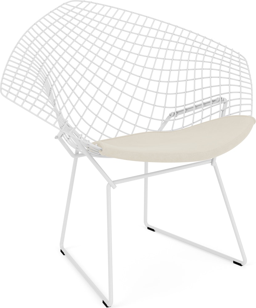 Bertoia Diamond Chair, White, Seat Pad, Ultrasuede, Cement