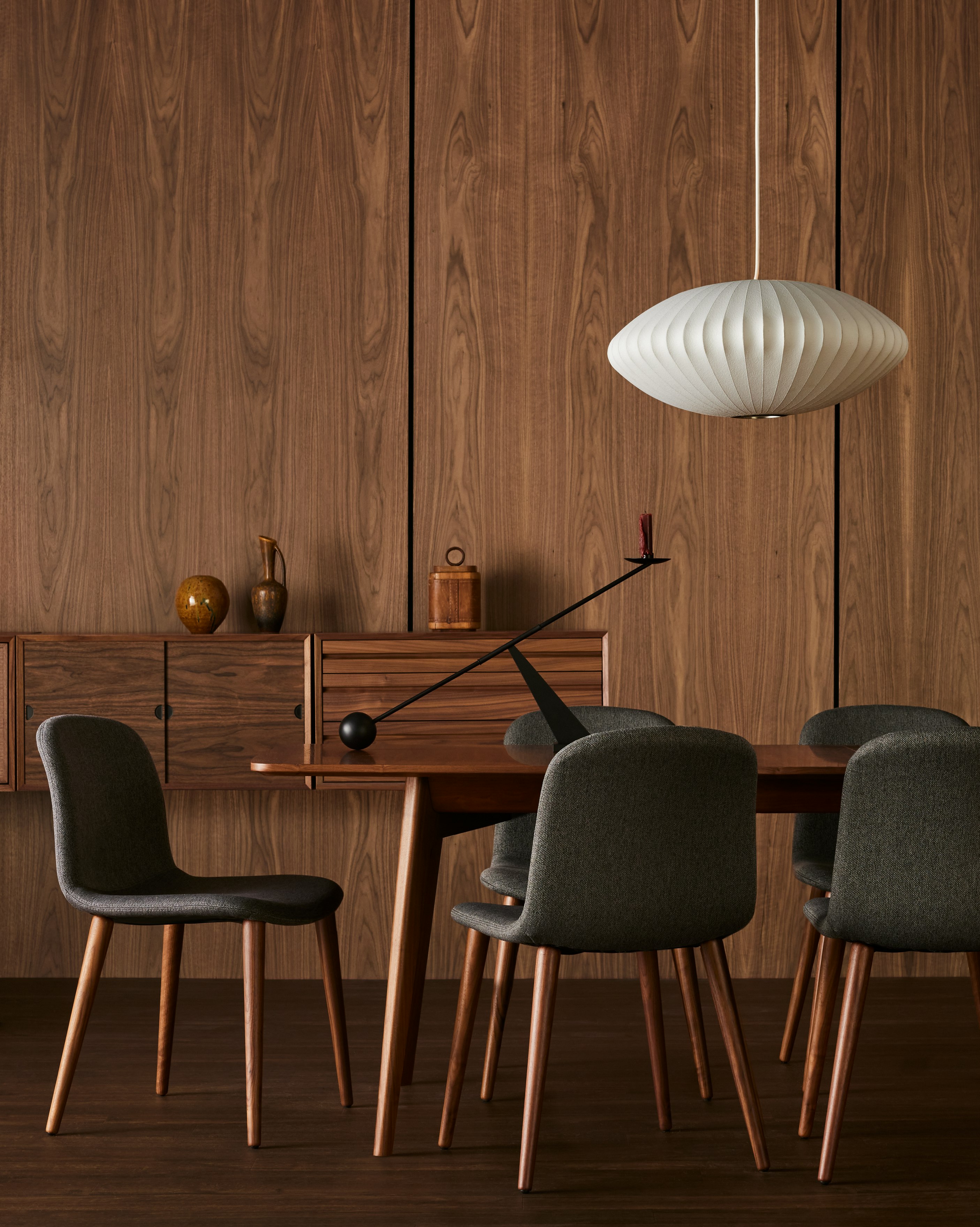 Dulwich Extension Table, Bacco Chairs, Nelson Saucer Pendant and System Cado Sideboard