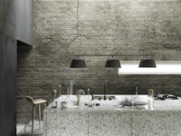 Ambit Rail Lamp - Black. Bisu Bar Stool - Oak. Corky Series - Clear, Grey.