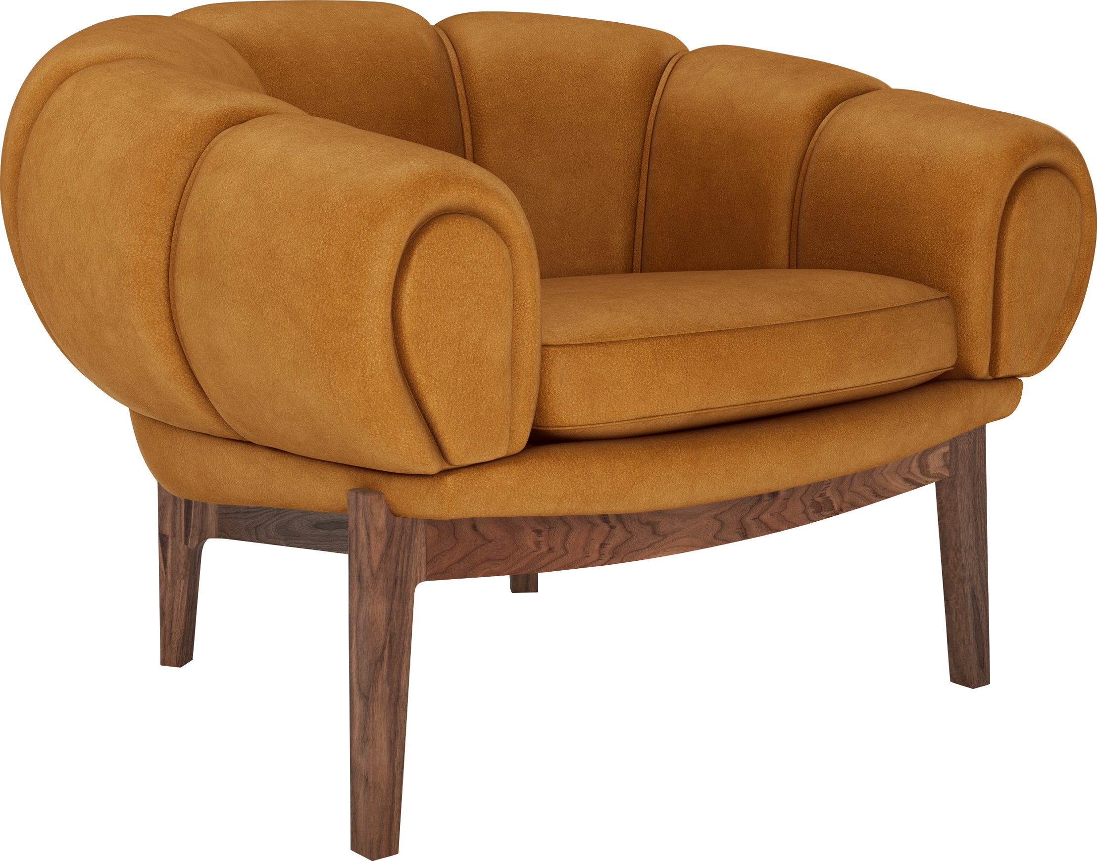 Croissant Lounge Chair  in Cuoio Chamois Leather and Oiled Walnut frame