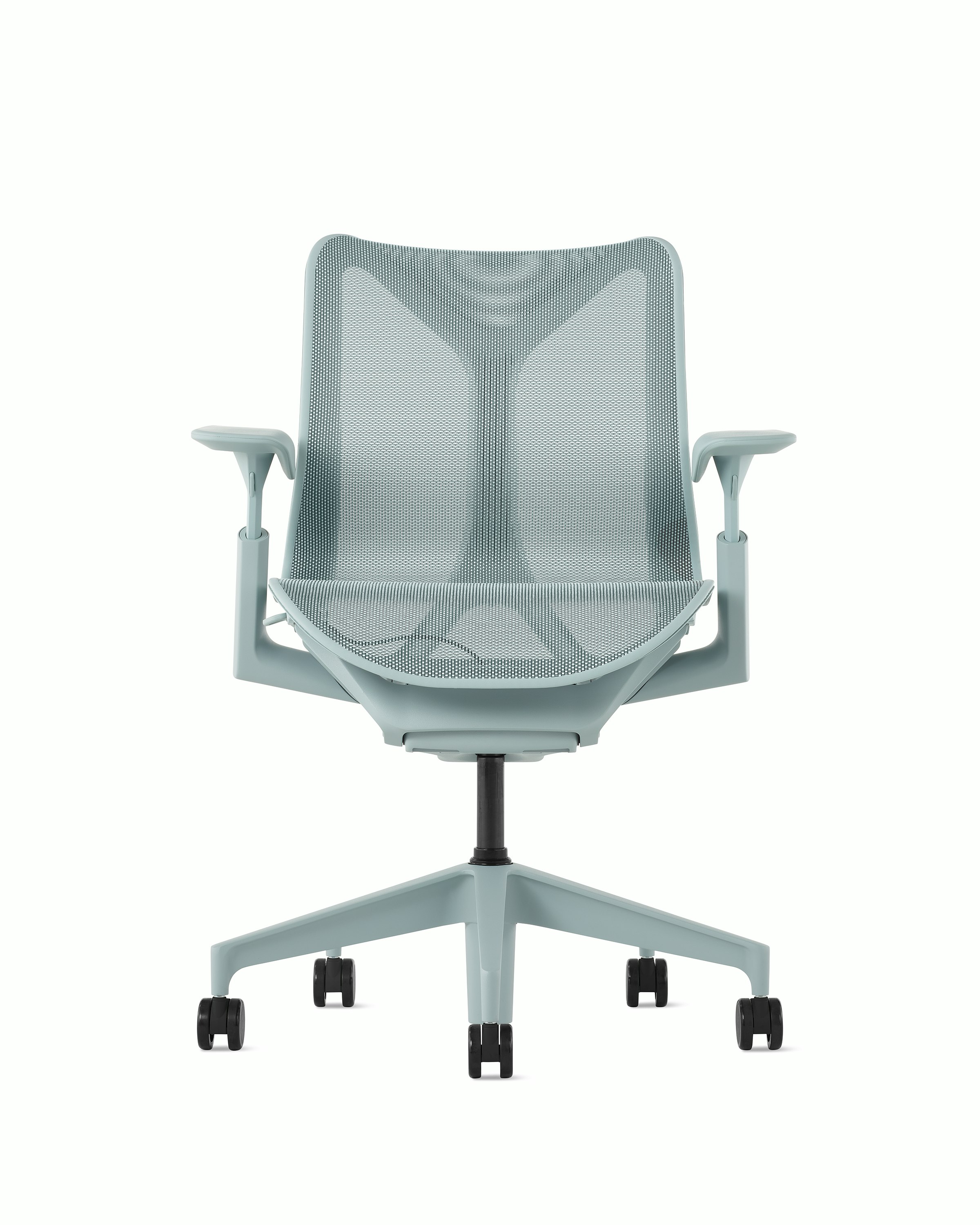 A Cosm low-back, glacier chair with height-adjustable arms.