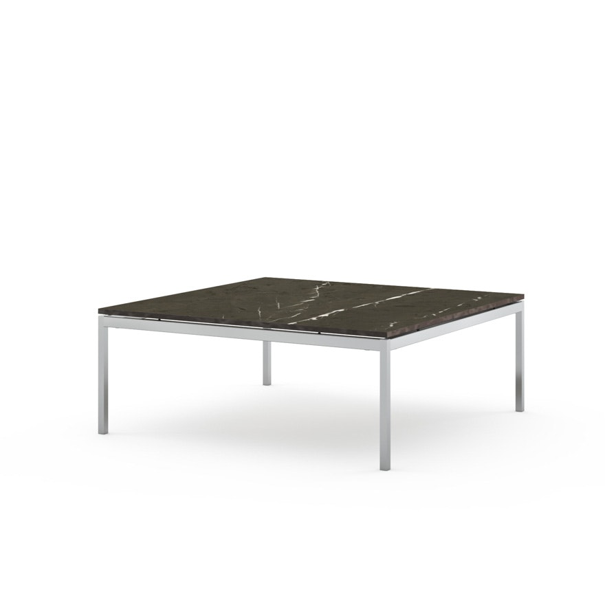 Florence Knoll Square Coffee Table - Low, 35 x 35, Satin Grigio Marquina, Polished Chrome
