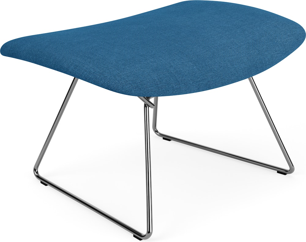 Bertoia Bird Ottoman, Polished Chrome, Full Cover, Crossroads, Ocean