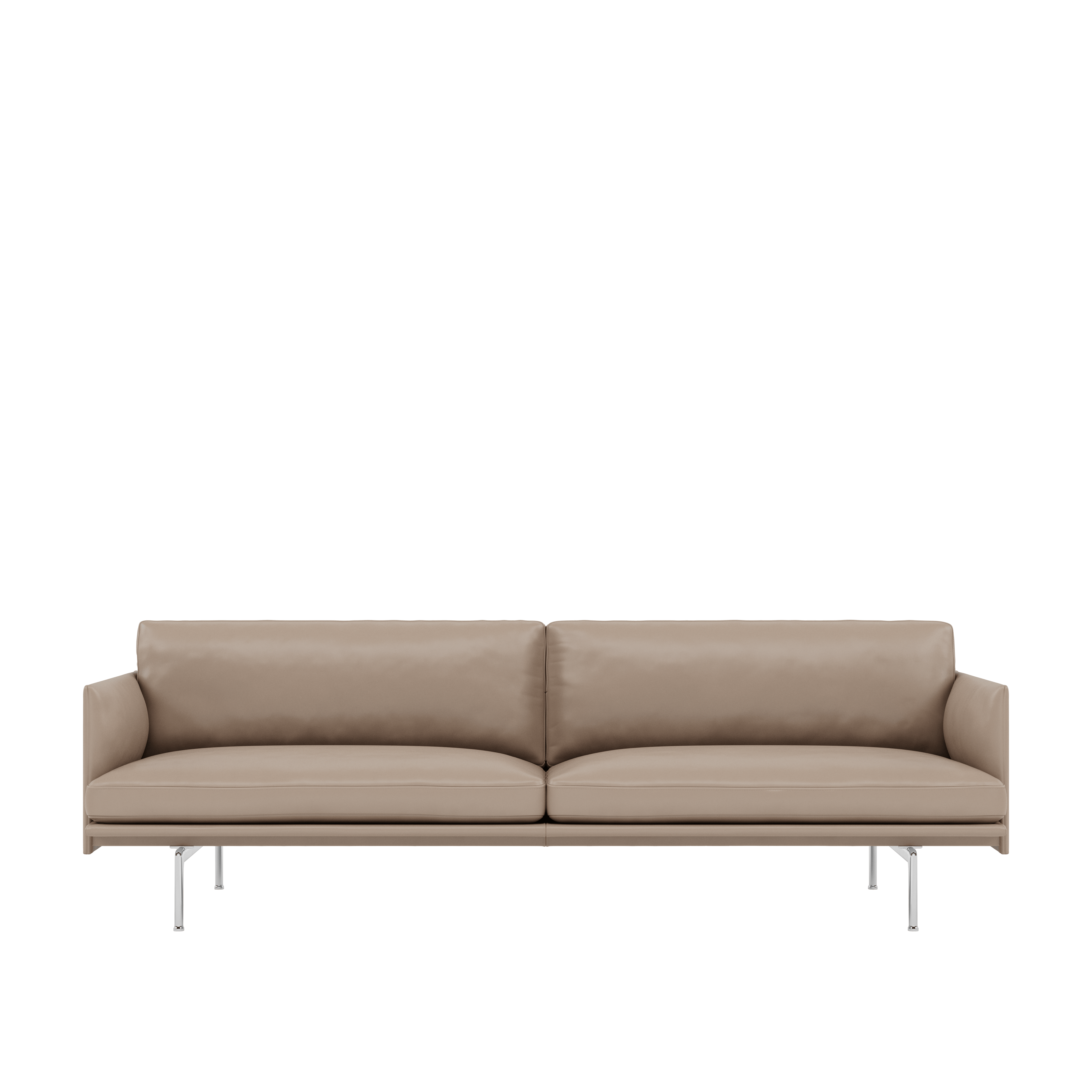 Outline Sofa, 3-Seater,  Polished Aluminum,  Refine Leather , LIGHT GREY