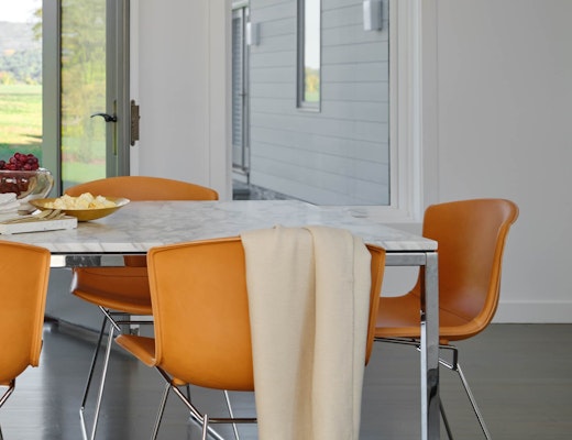 Bertoia Leather Covered Side Chair, Florence Knoll Dining Table Bertoia Leather Covered Side Chair Florence Knoll Dining Table