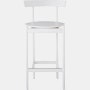A white counter-height Comma Stool, viewed from the front.