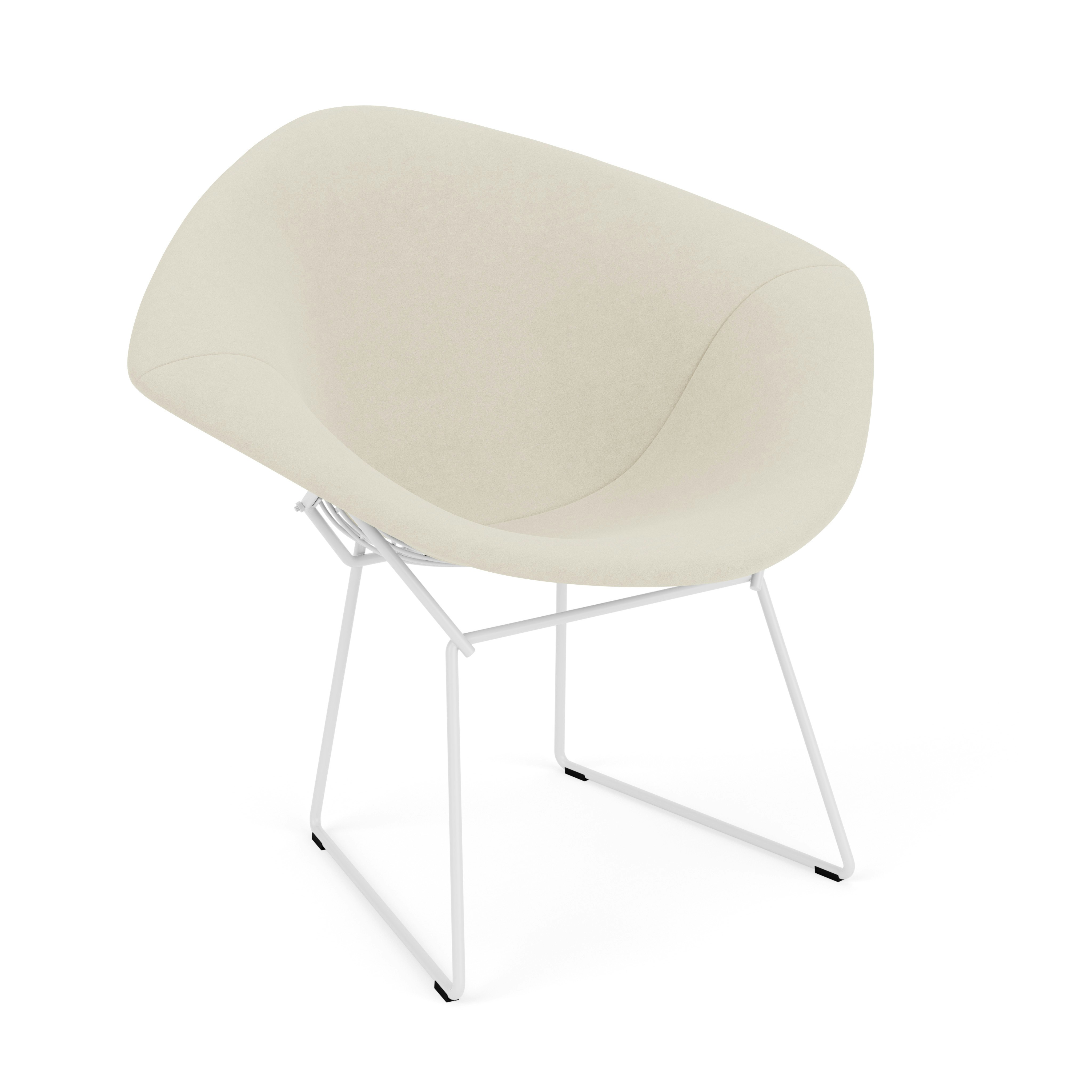 Bertoia Diamond Chair, White, Full Cover, Ultrasuede, Cement