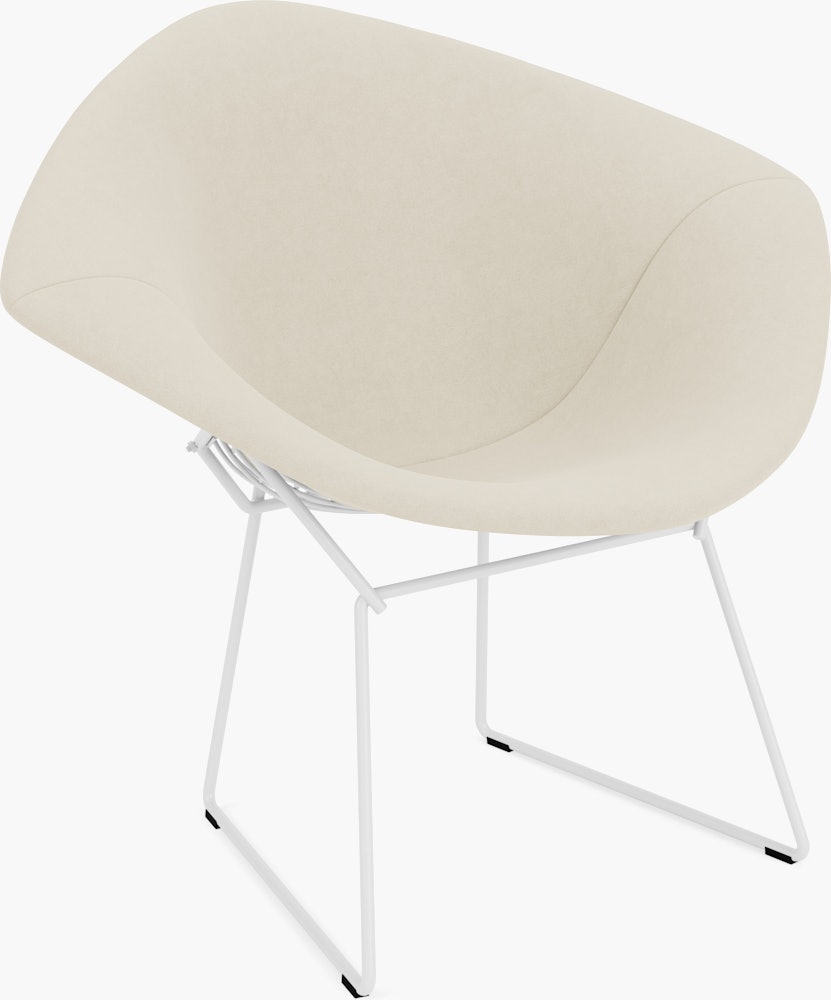 Bertoia Diamond Chair, White, Full Cover, Ultrasuede, Cement