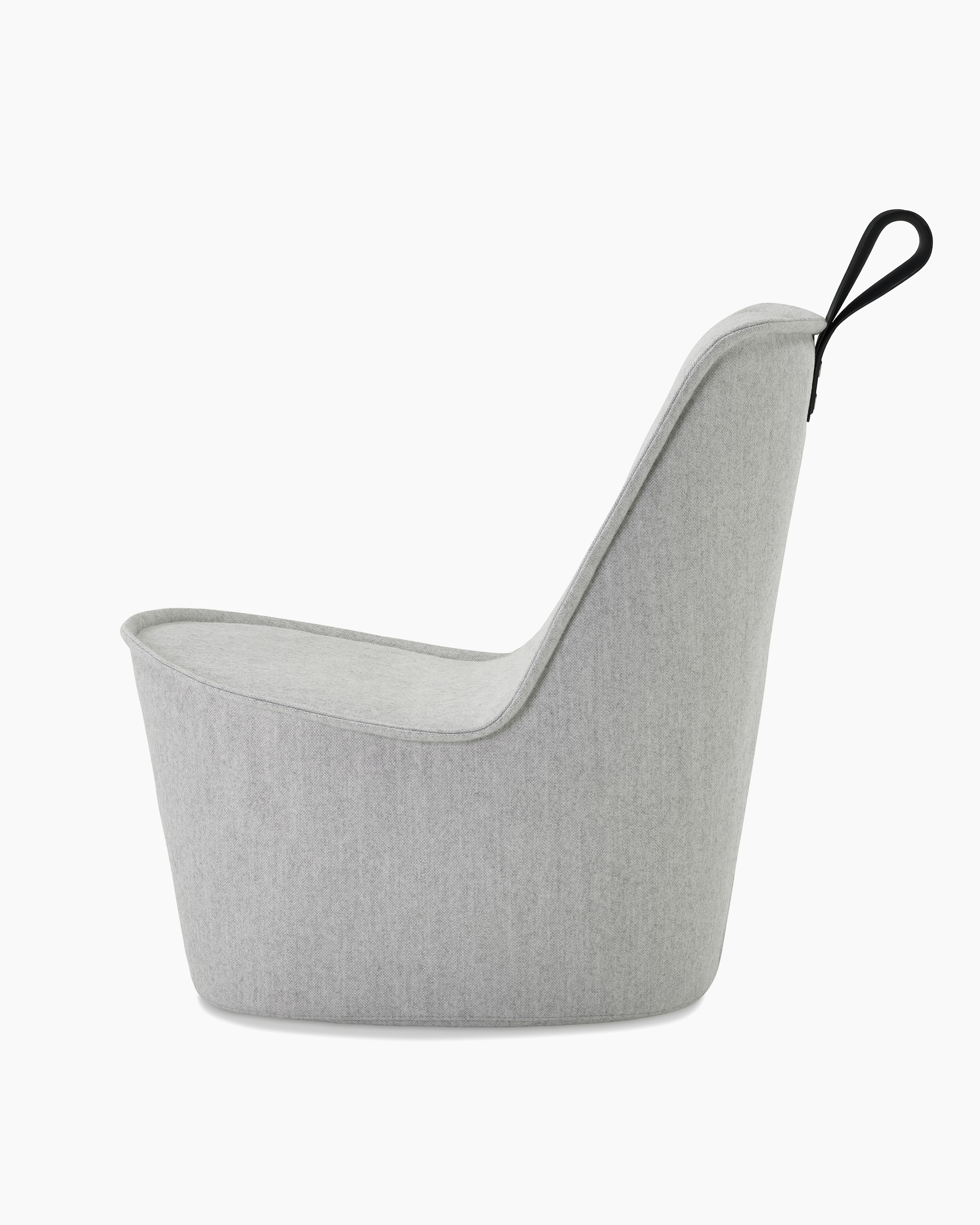 A light grey lounge chair with black grey handle.