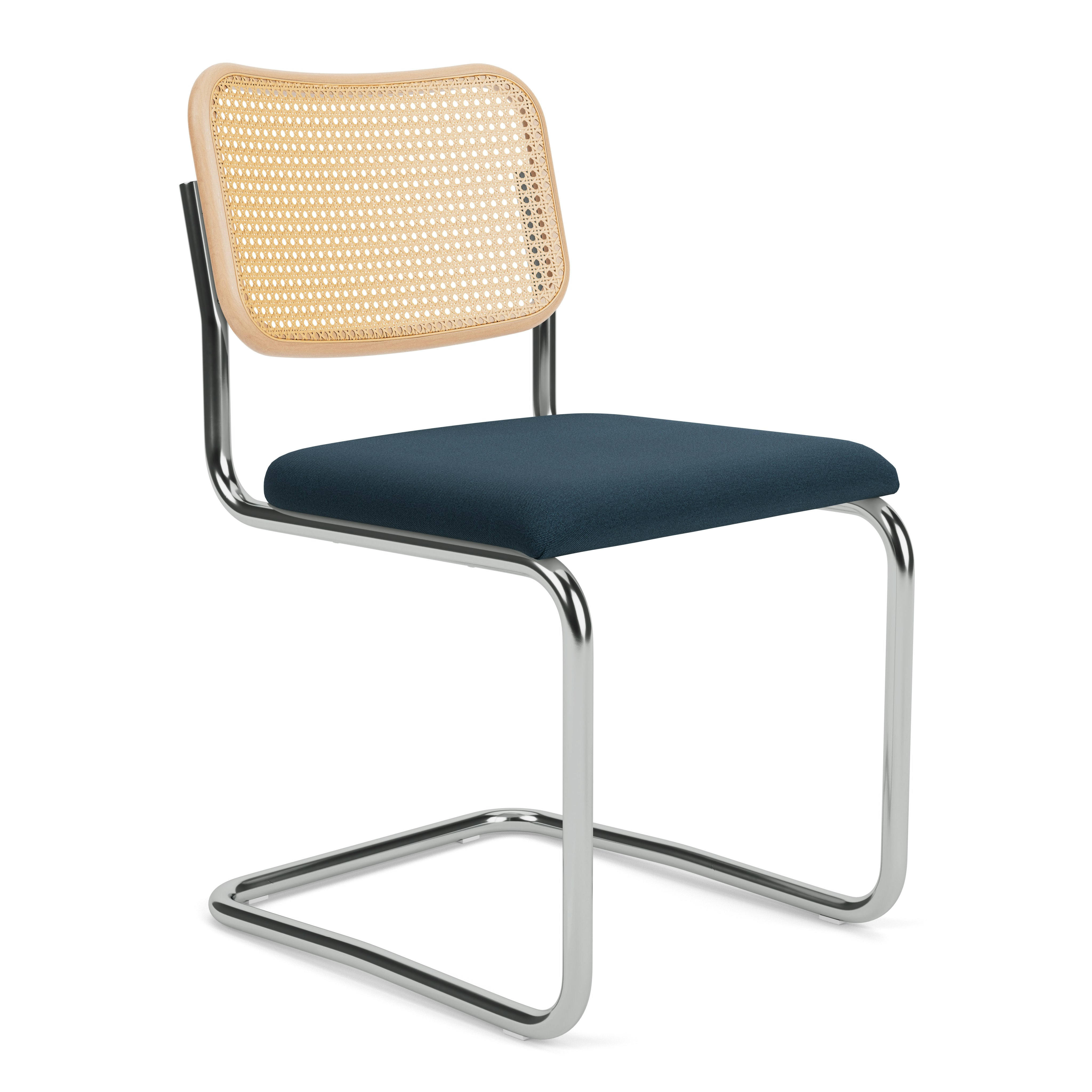 Cesca Side Chair, Caned \ Natural BeechBack, Upholstered Seat, Hourglass, Indigo