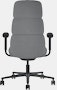 Rear view of a high-back Asari chair by Herman Miller in dark grey with height adjustable arms.