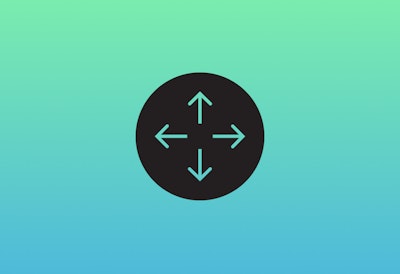 A black icon of four arrows pointing outwards, overlaying a blue gradient background.