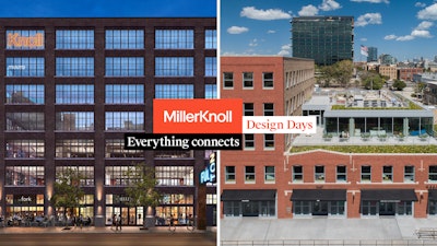 Images of Knoll's Chicago location next to MillerKnoll's new retail shop at Fulton Street Market.