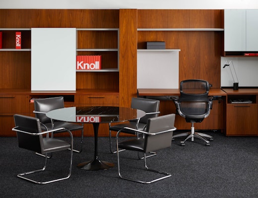 Reff Profiles with Saarinen and Brno Chairs neocon showrom 2017 saarinen dining table generation by knoll reff height adjustable tables brno chair tubular sparrow core planning