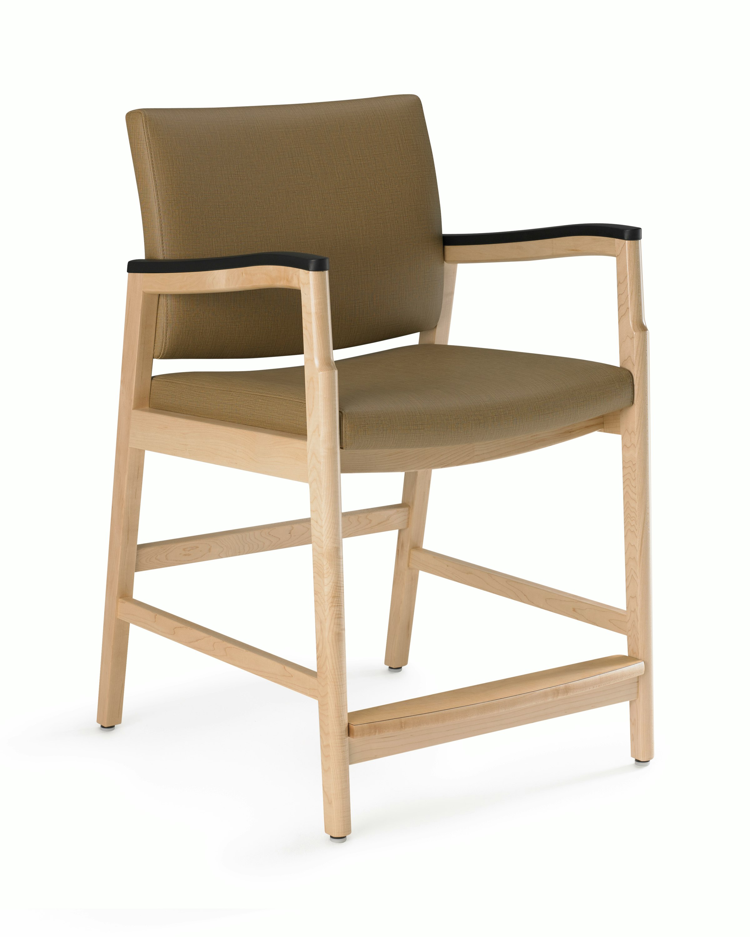 A Monarch Patient Chair (easy access model) with solid hardwood frame and urethane arm caps.
