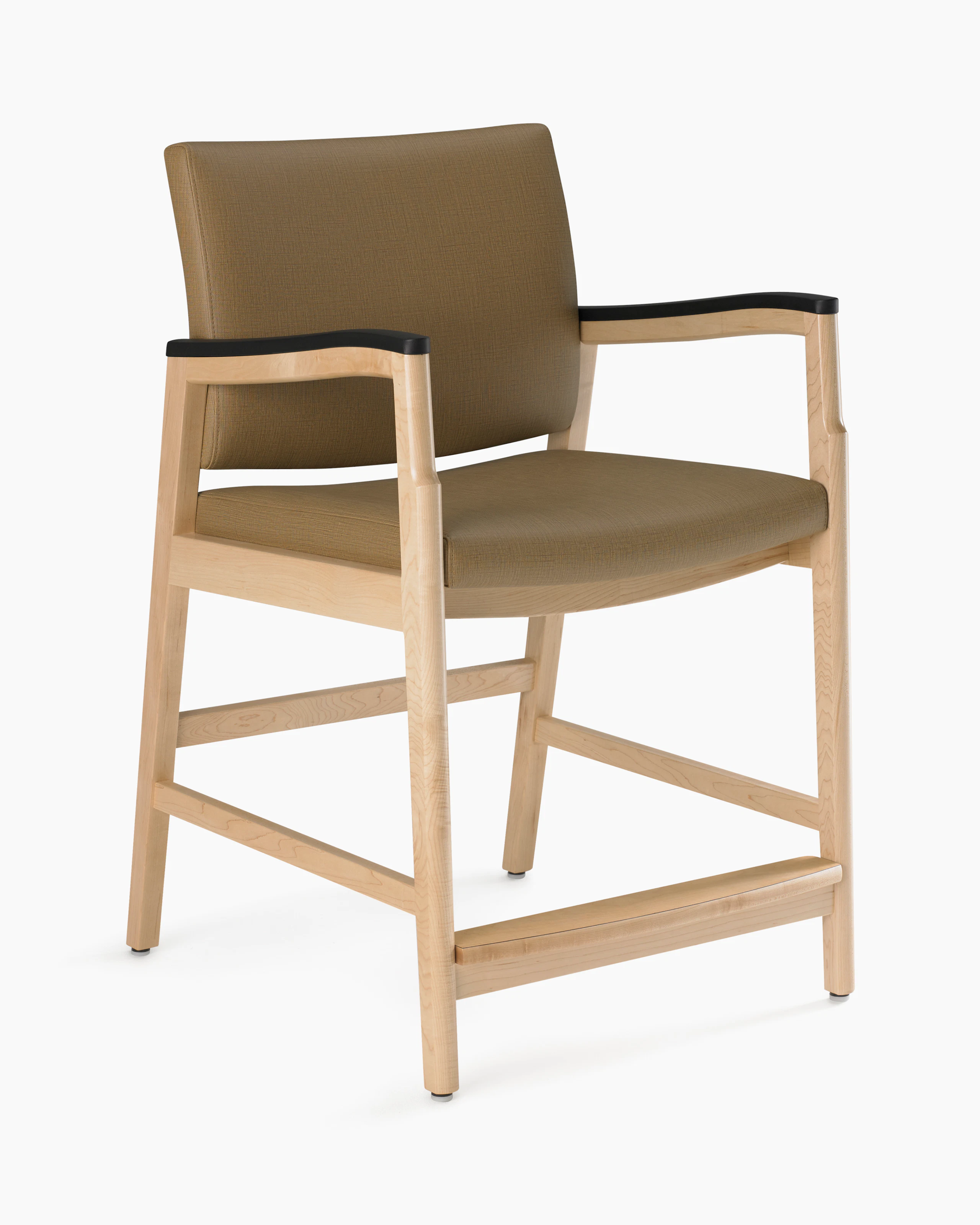 A Monarch Patient Chair (easy access model) with solid hardwood frame and urethane arm caps.