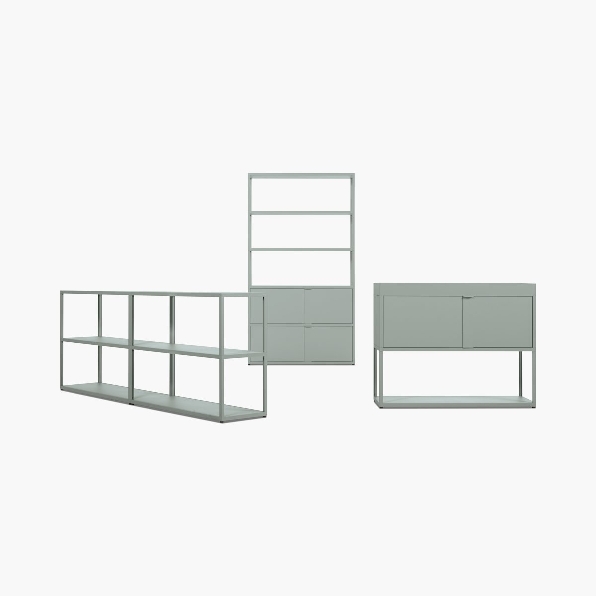 New Order Set - Single High Bookshelf, Double Low Bookcase and Single Credenza
