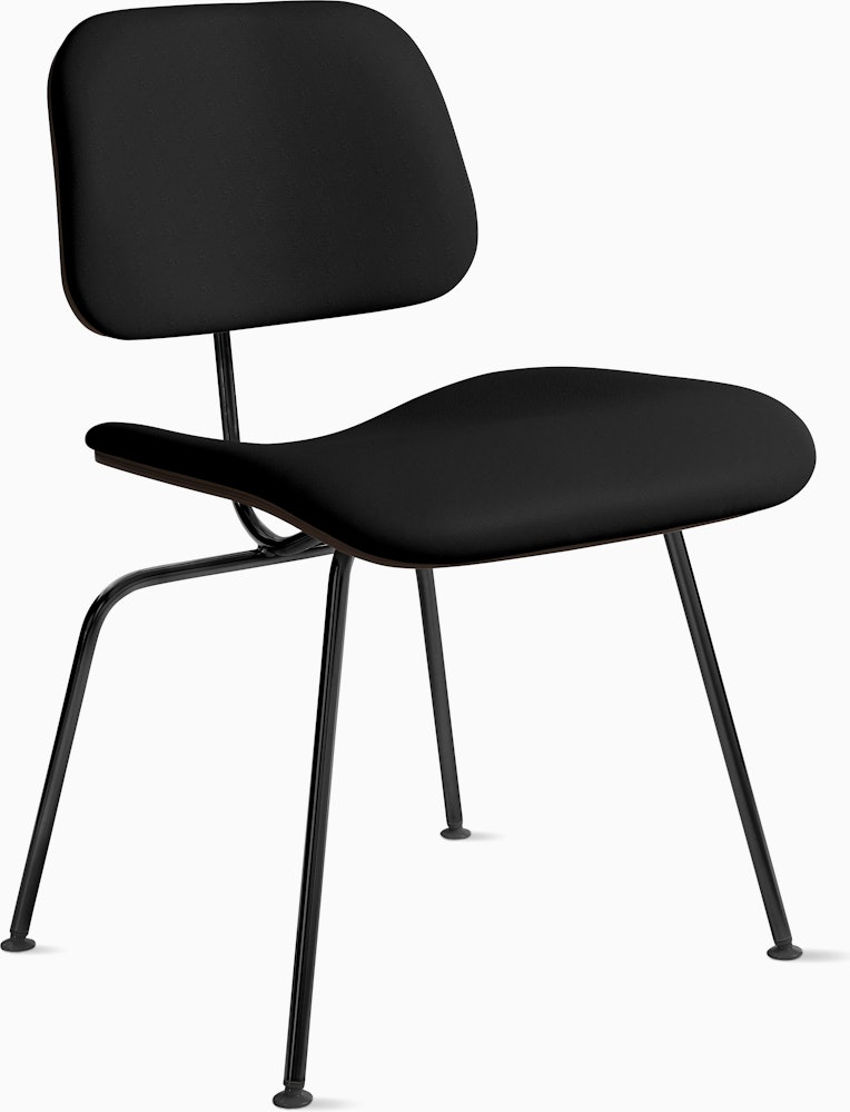 Eames Molded Plywood DCM - Upholstered,  Ebony,  Prone Leather,  Obsidian,  Black