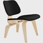 Eames Molded Plywood Lounge Chair Wood Base (LCW) - Upholstered,  White Ash,  Prone Leather,  Obsidian