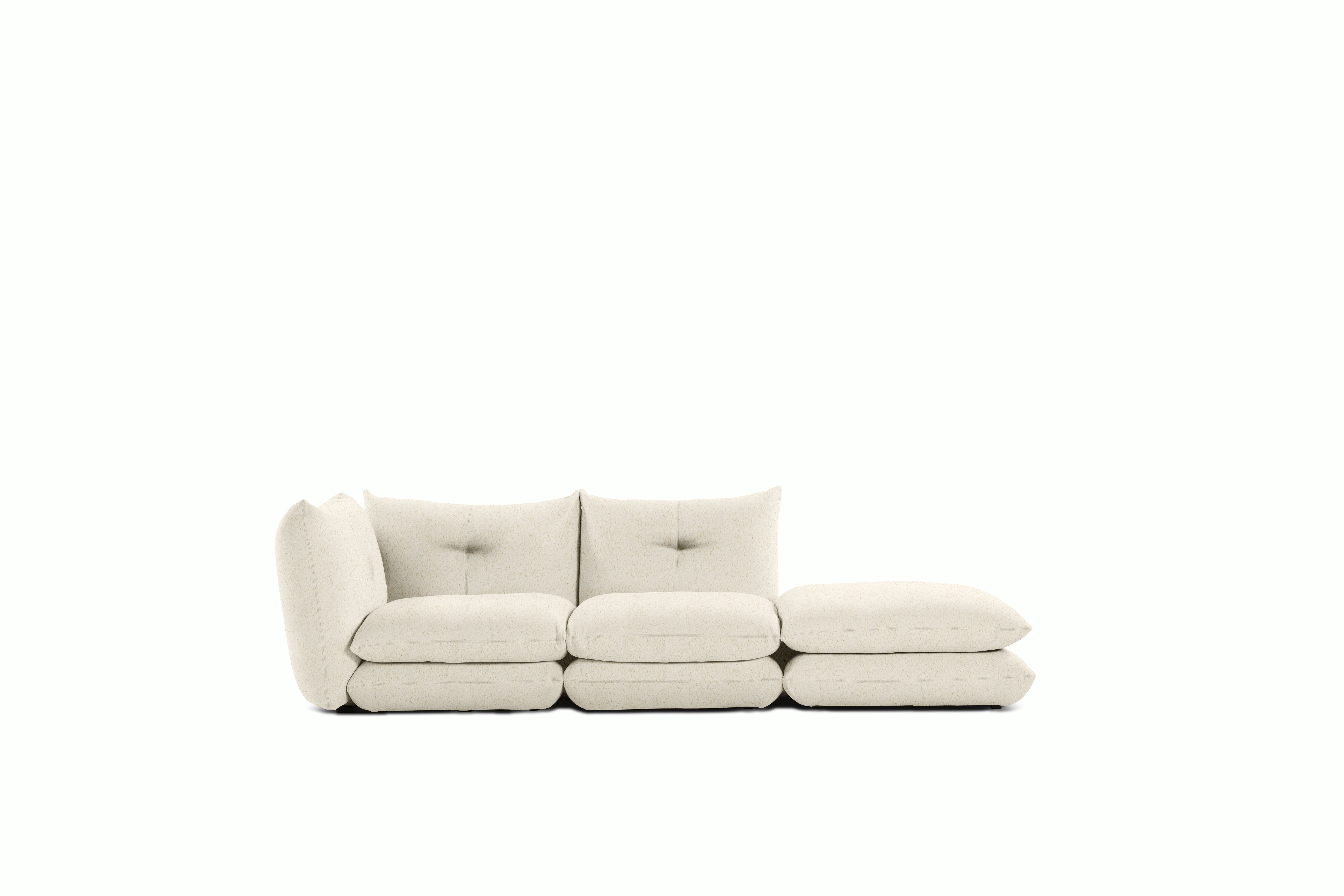 Pillo Sectional -  Left Two Seater with Ottoman Standard or Deep in Puff Cloud