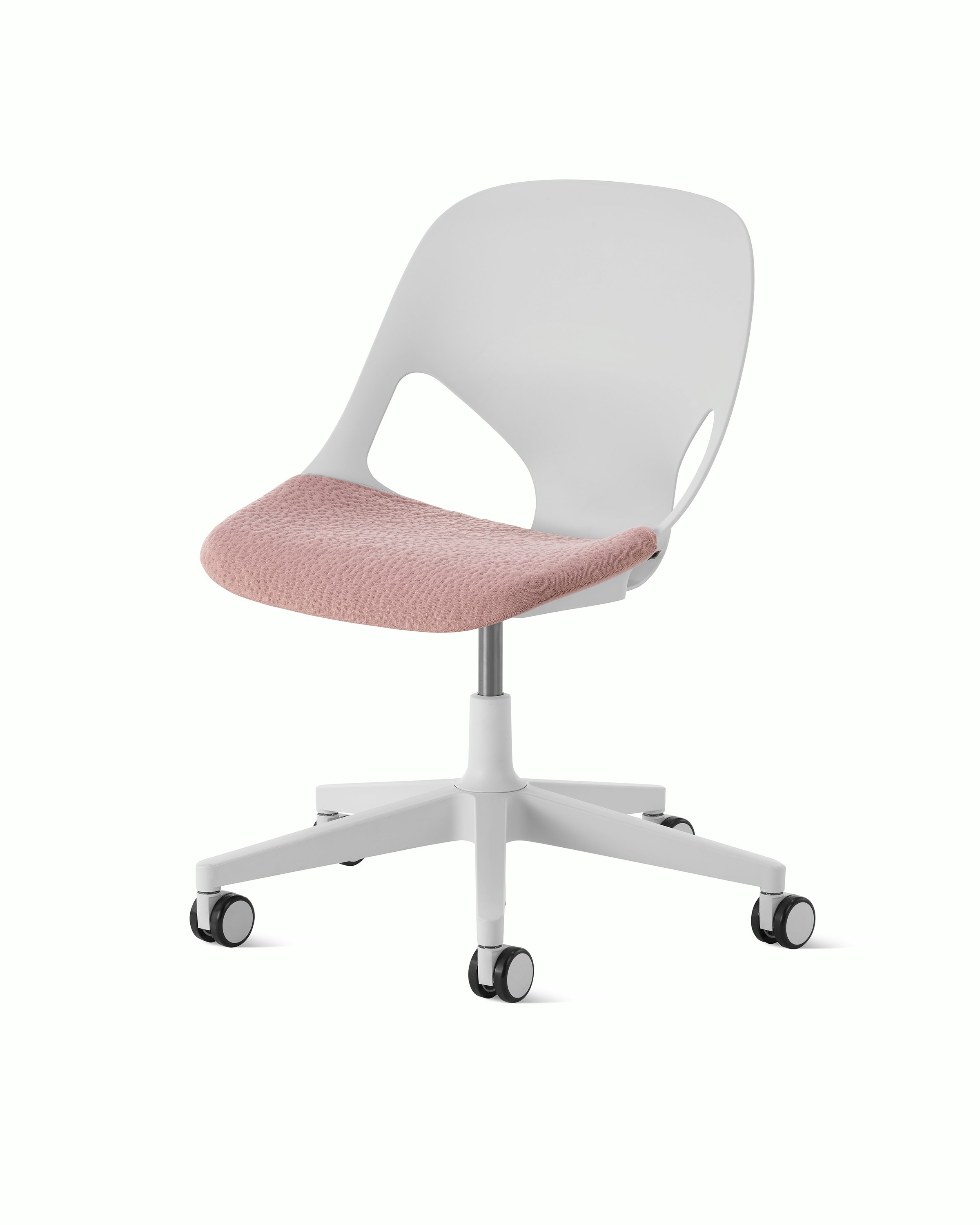 White task chair with pink seat pad