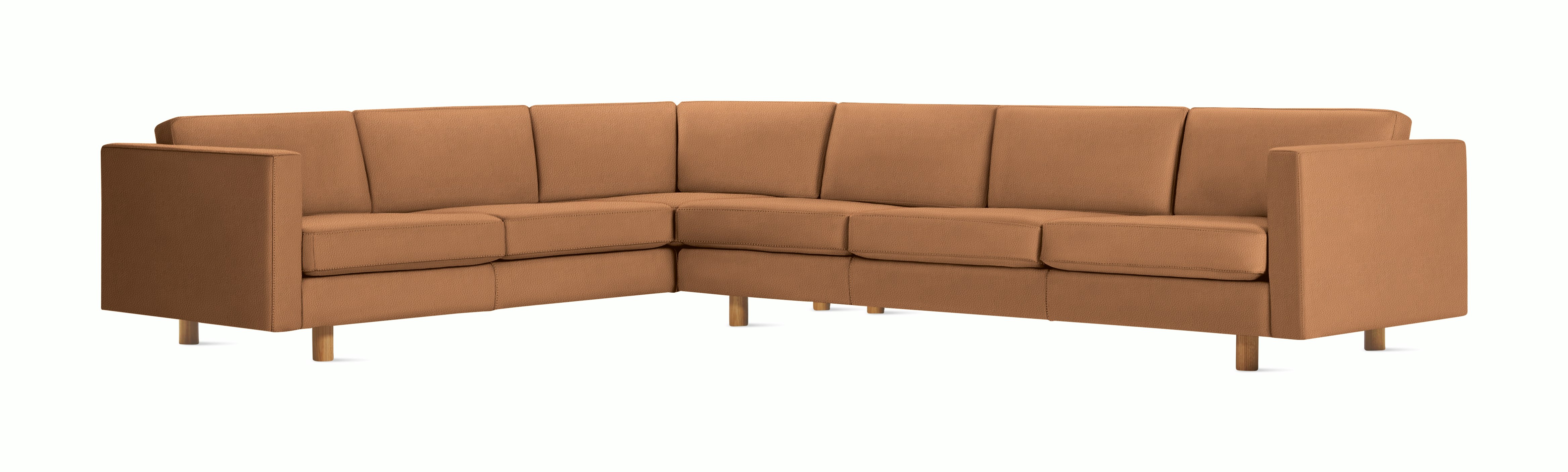 Lispenard Sectional in light brown leather with 4" legs.