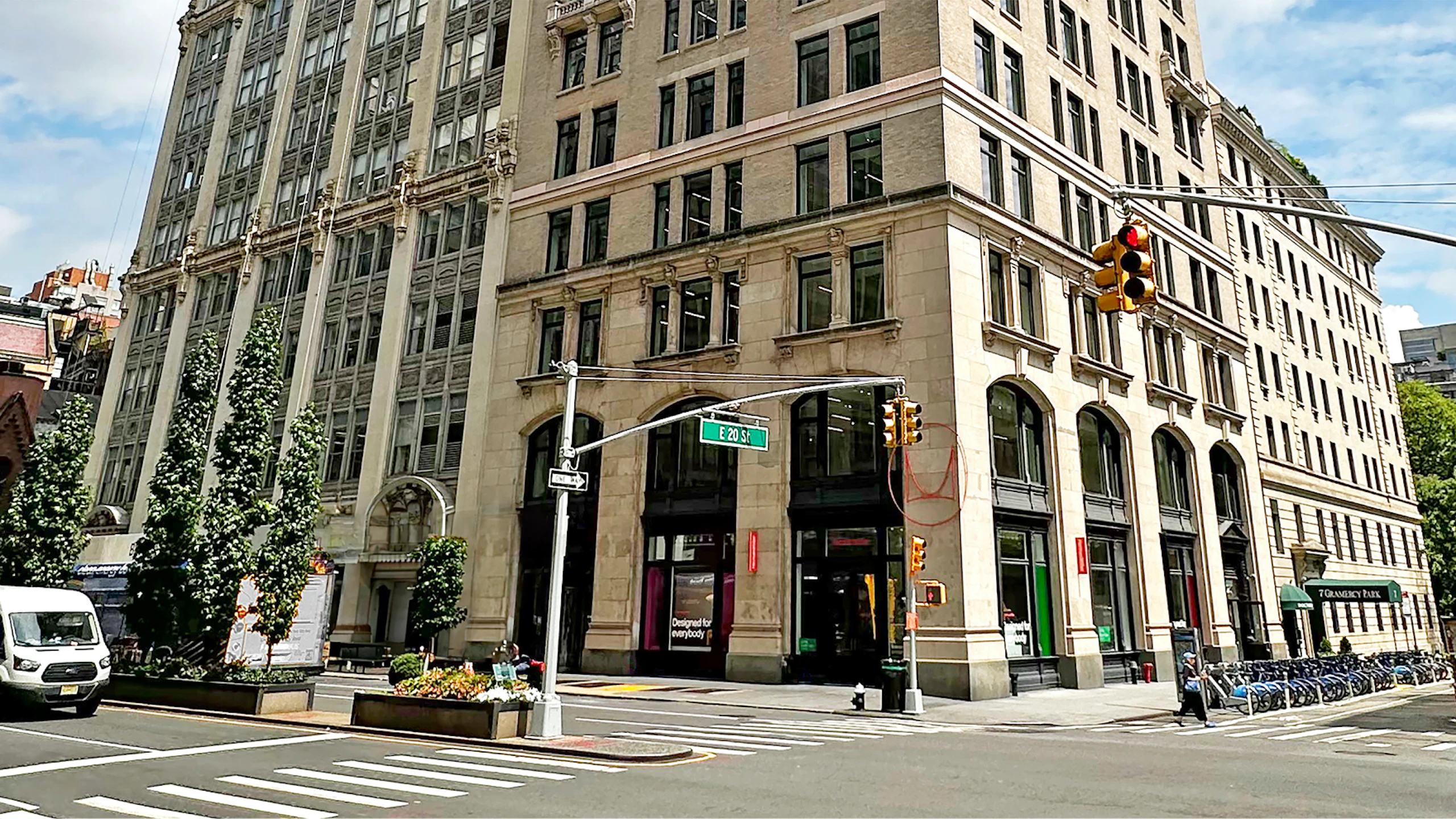 An exterior view of the MillerKnoll NYC Flagship at 251 Park Avenue South in New York City