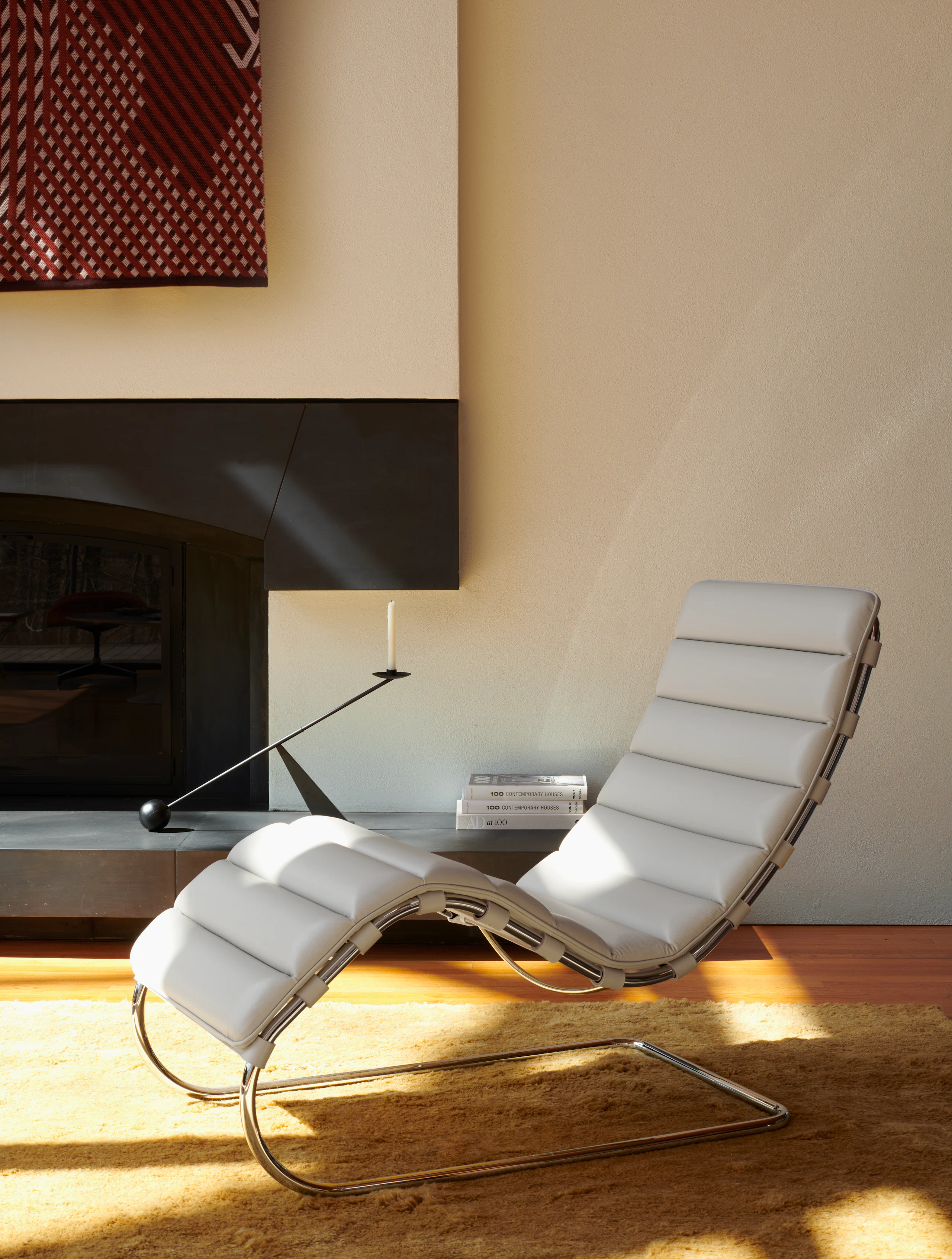 MR Adjustable Chaise Lounge, Interconnect Candle Holder, Ruti Moroccan Wool Rug